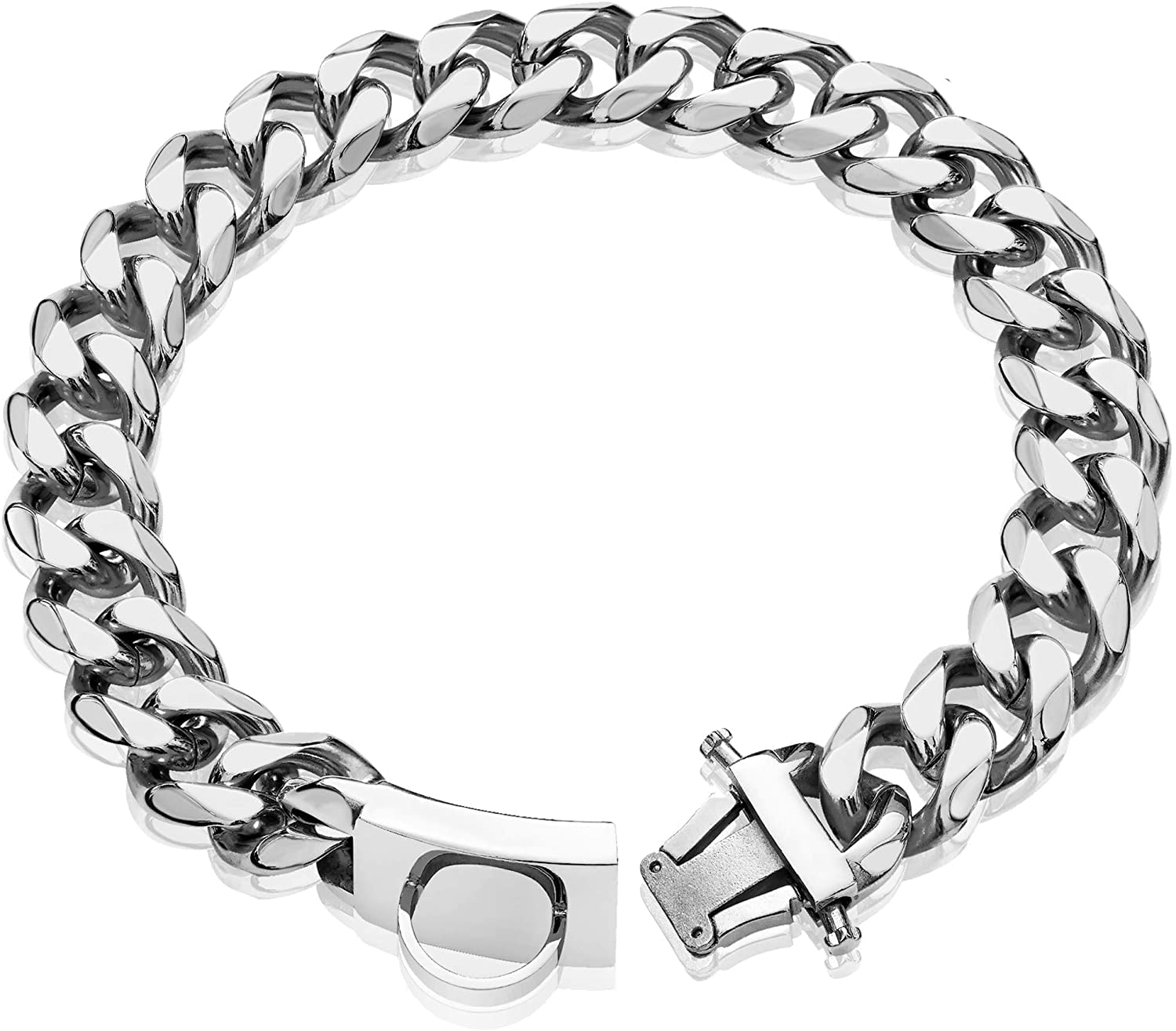 W/W Lifetime Dog Chain Collar Walking Metal Collar with Design Secure Buckle Cuban Link Strong Heavy Duty Chew Proof for Medium 