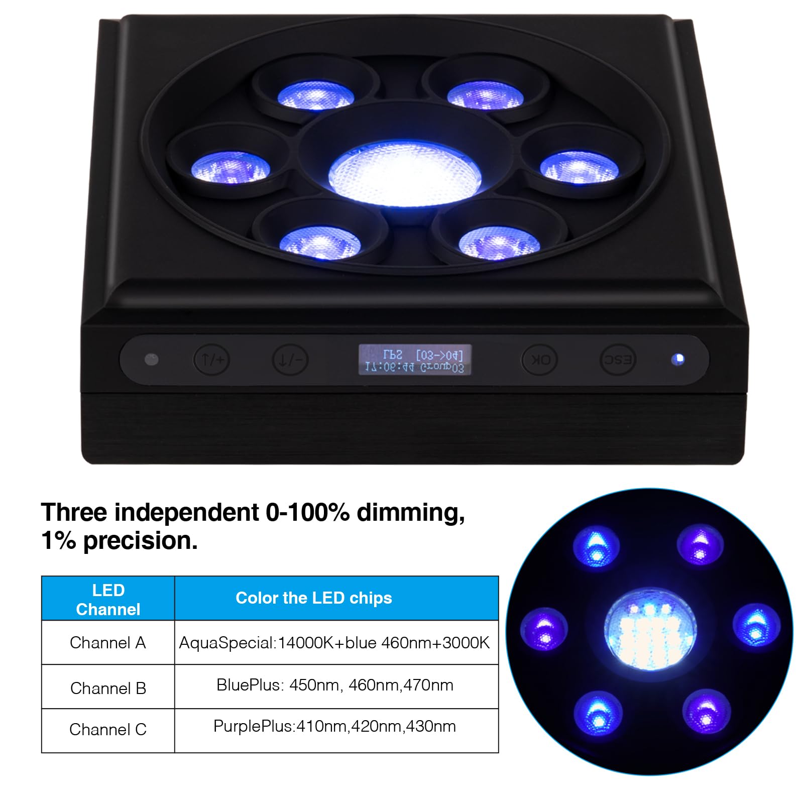 Smatfarm Aquarium Light - 60Watts Reef Light For Coral Sunrise Sunset Moonlight Fish Tank Light With Screen Timer For Marine Aqu