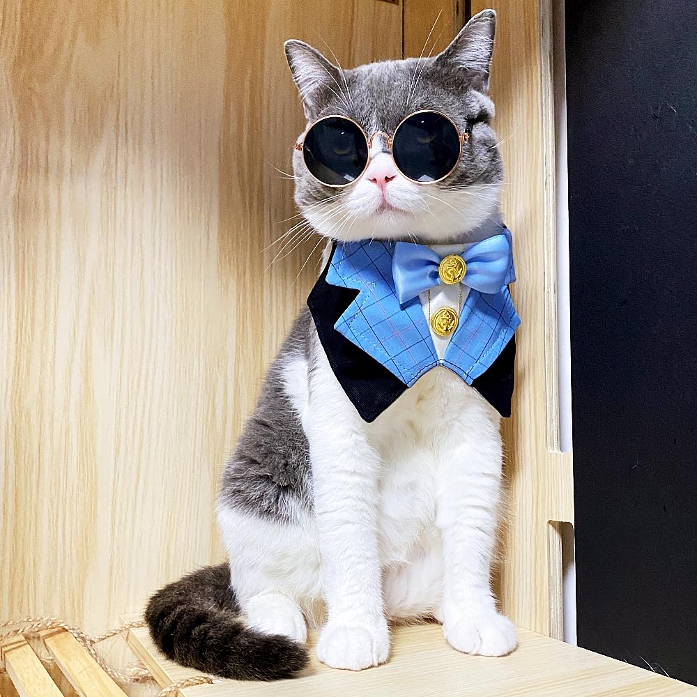 Gallarato Dog Tuxedo Formal Cat Birthday Costume Cat Dog Formal Wedding Attire (Blue)