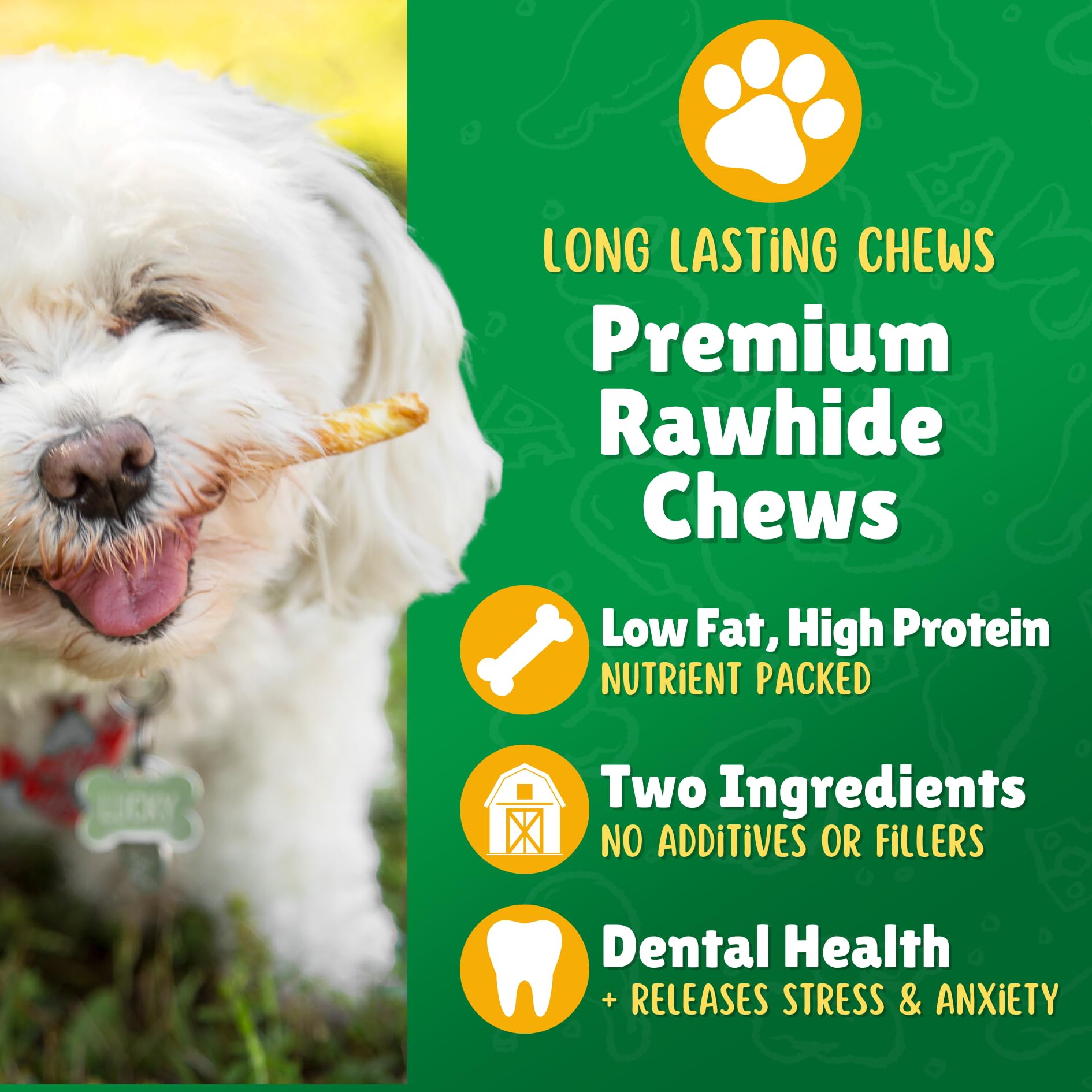 Lucky Premium Treats Chicken Wrapped Dog Treats - USA Made Raw Hide Sticks for Small & Toy Size Dogs - Long Lasting, Preservativ