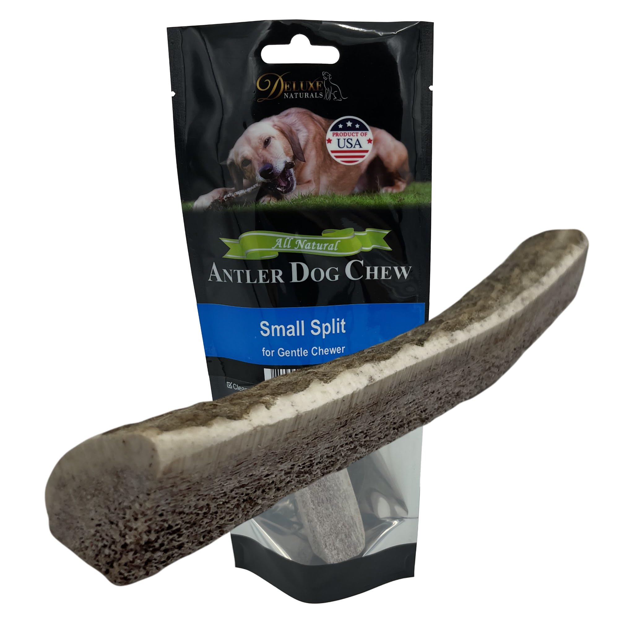 Deluxe Naturals 1-Pack Small Split Elk Antler Dog Chew (5 to 6.5+ in) - All Natural, Premium Grade A, Odor-Free, USA-Sourced - L