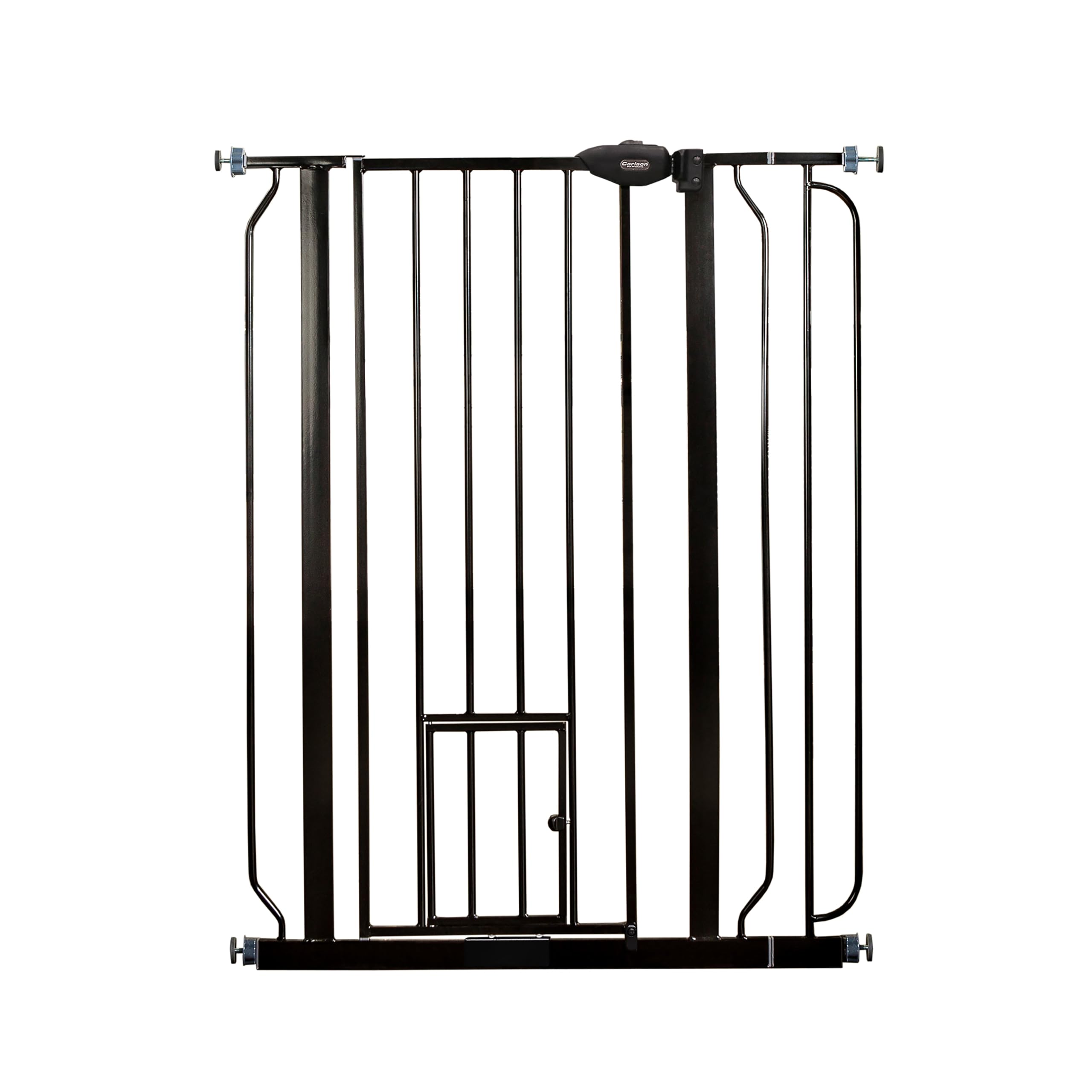 Carlson Extra Tall Walk Through Pet Gate With Small Pet Door, Includes 4-Inch Extension Kit, 4 Pack Pressure Mount Kit And 4 Pack Wall Mount Kit, Black