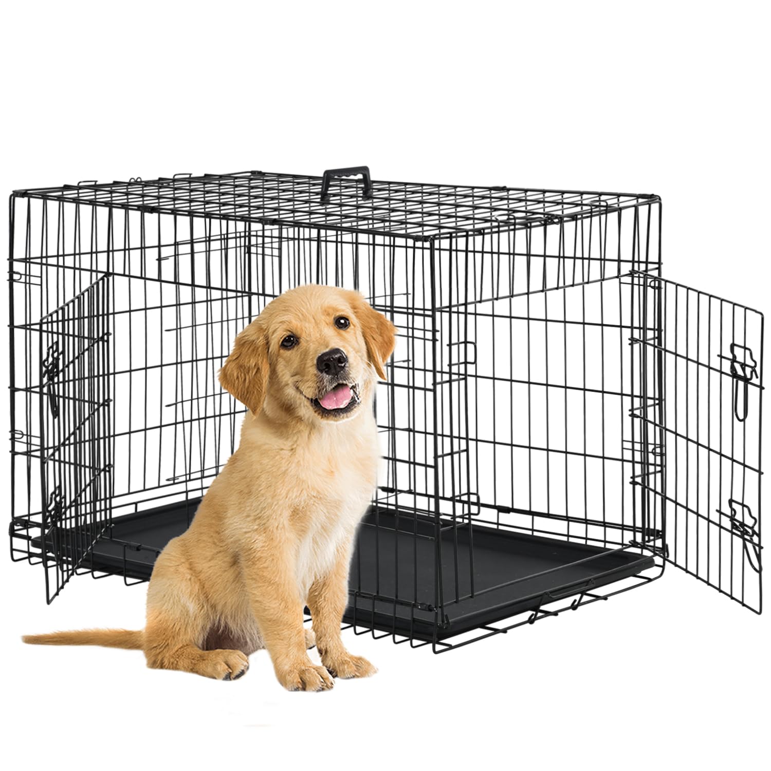 Bestpet Dog Crate Dog Cage Dog Kennel Metal Wire Double-Door Folding Pet Animal Pet Cage With Plastic Tray And Handle For Small 
