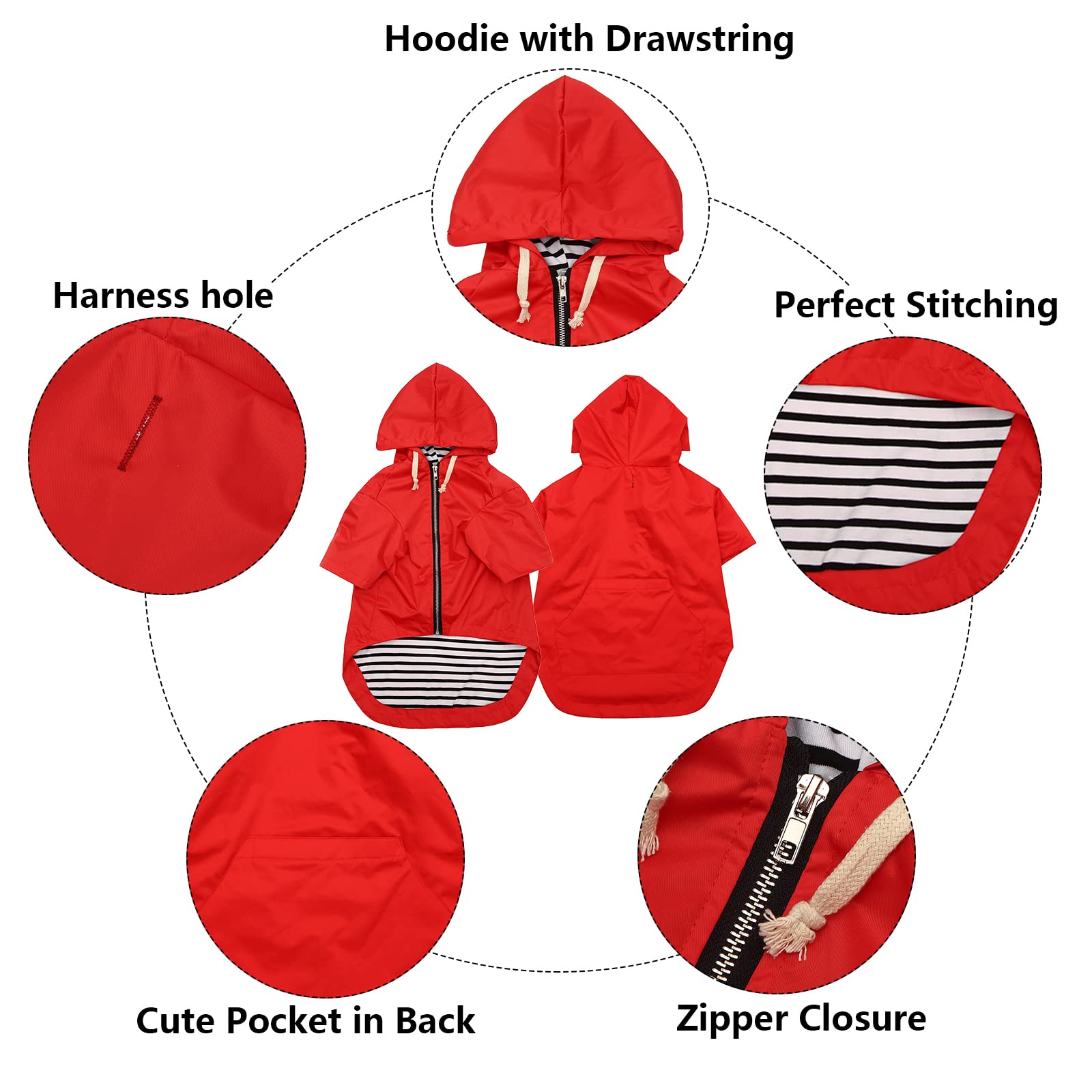 Dog Raincoat Waterproof Puppy Rain Jacket With Hood For Small Medium Dogs, Poncho With Reflective Strap, Storage Pocket And Harness Hole - Red - S