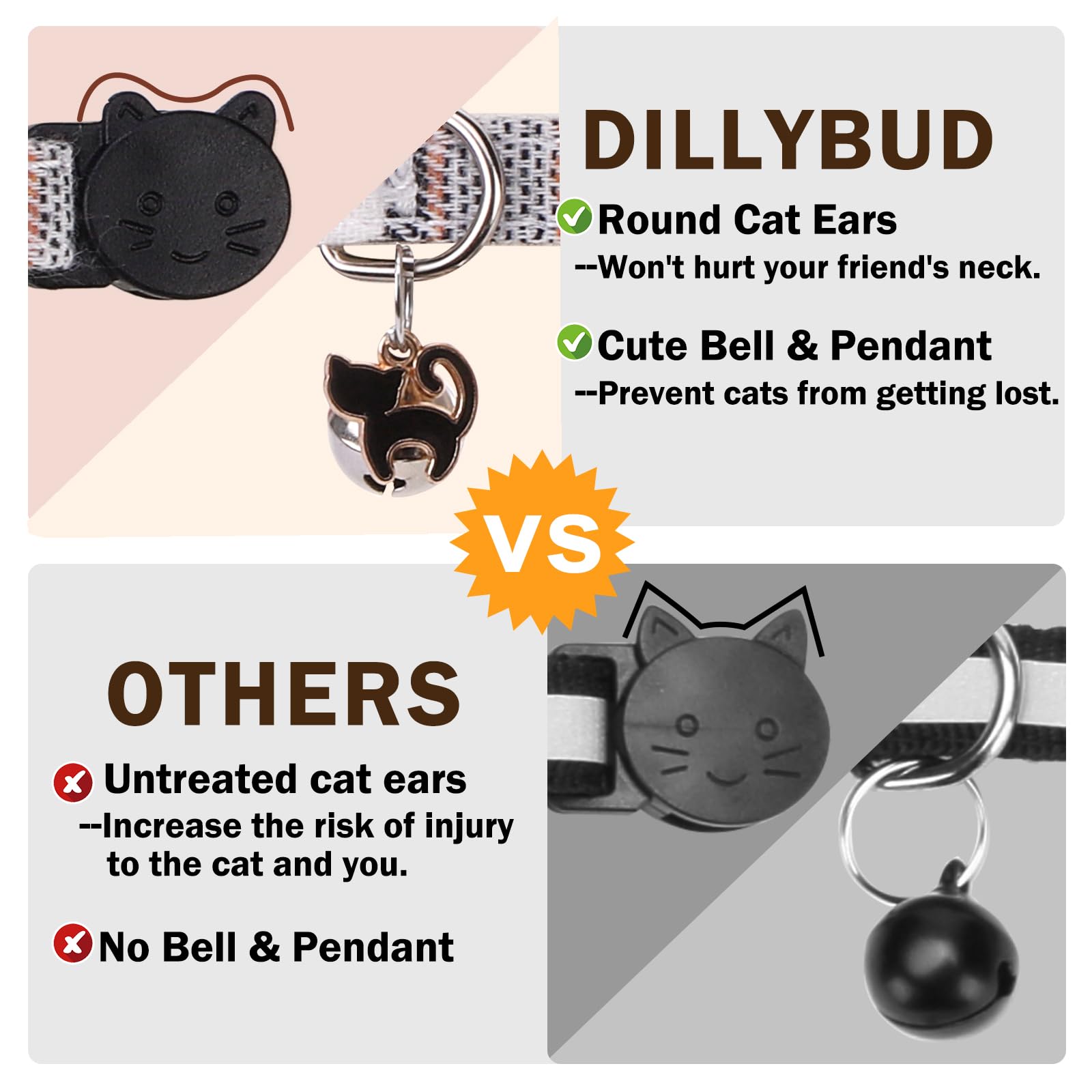 Dillybud Cat Collar With Bells Breakaway, Bowtie Cat Collar For Boy Girl Cats With Removable Shirt Collar, Cute Plaid Kitten Col
