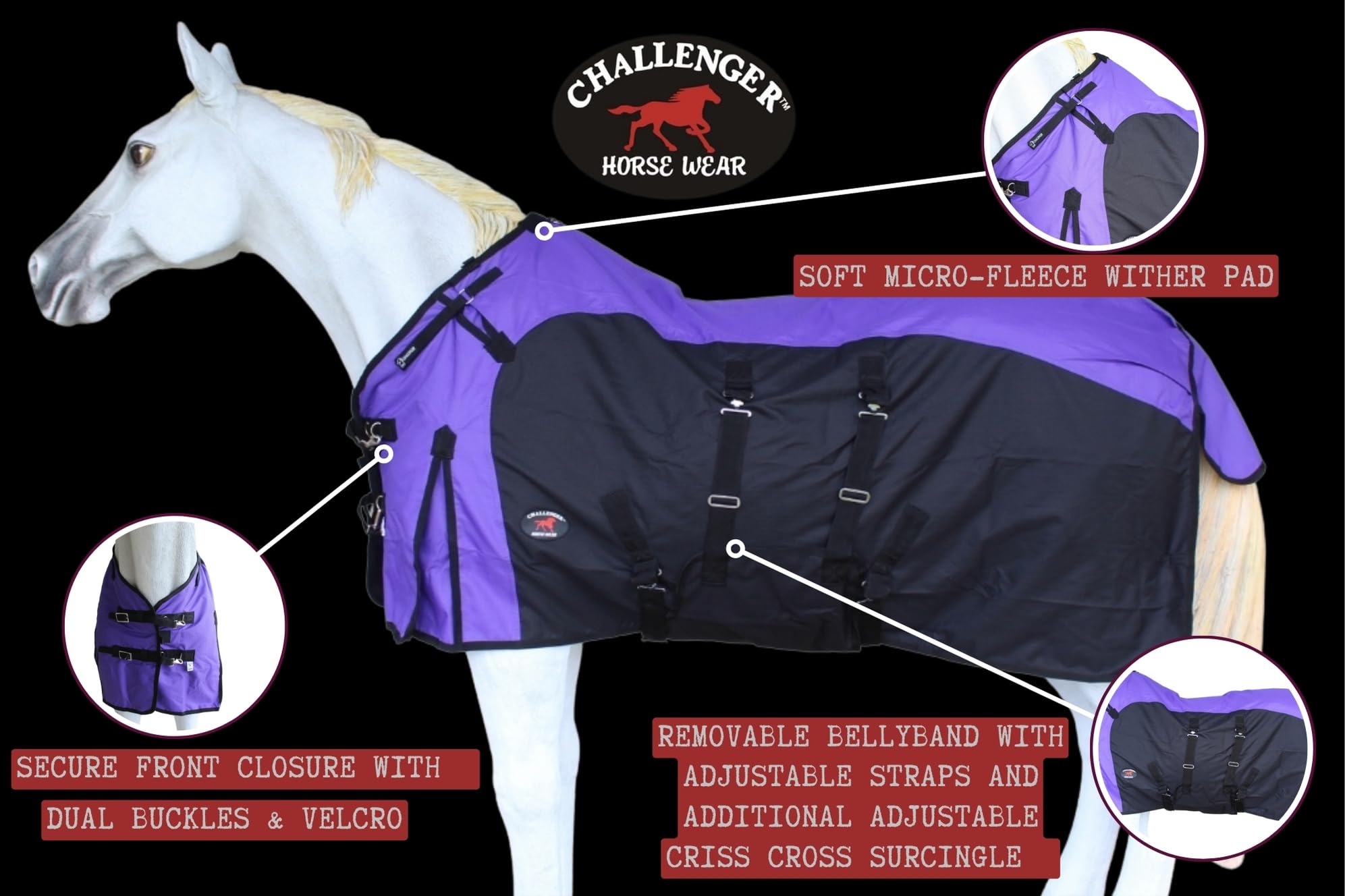Challenger 82' 1200D Turnout Waterproof Fleece Lined Medium Winter Blanket Sheet 384Lg