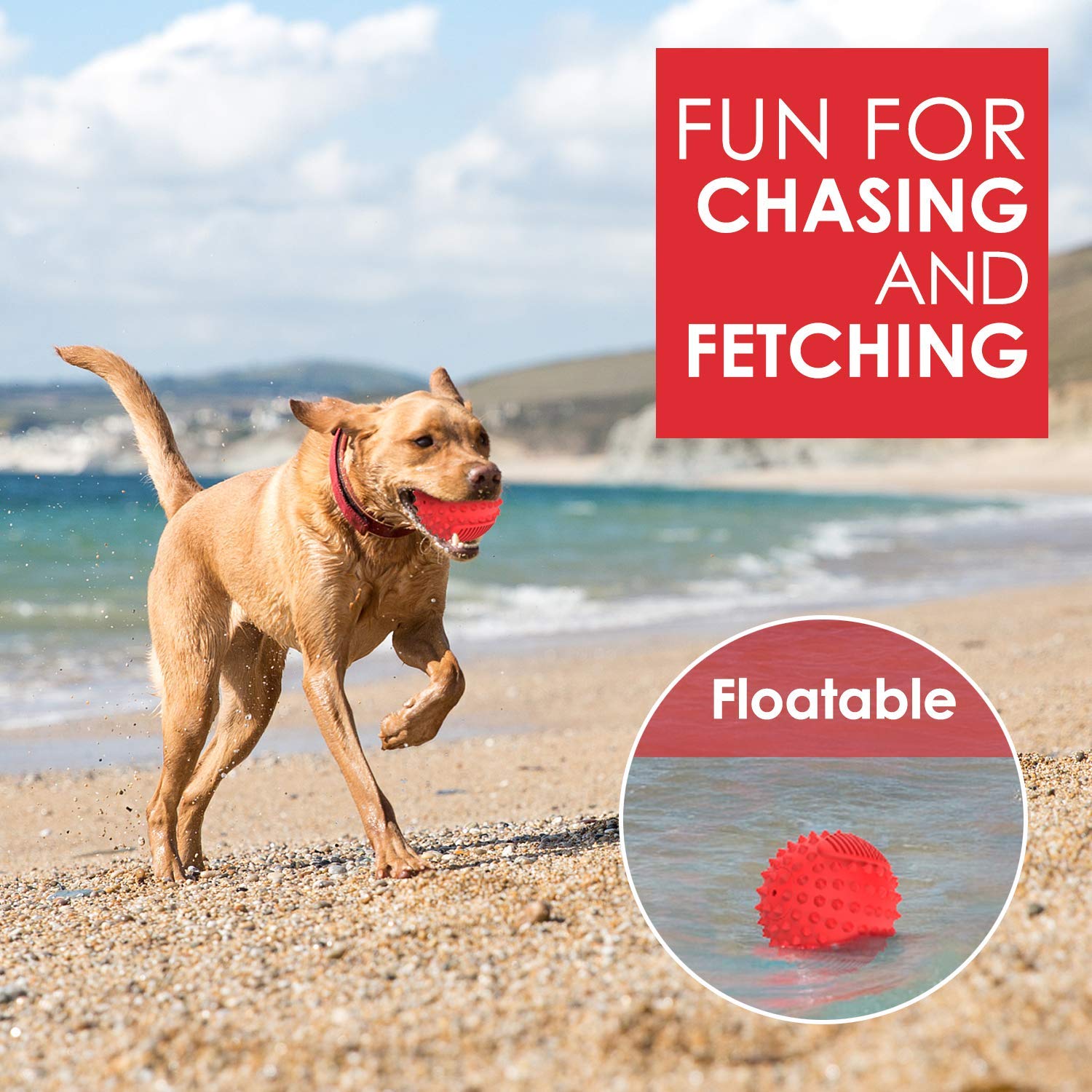 Petizer 4' Squeaky Dog Balls For Aggressive Chewers, Durable Interactive Dog Chew Toys For Teething, Floatable Indestructible Rubber Spiky Ball, Tough Pet Toys For Small, Medium & Large Breeds