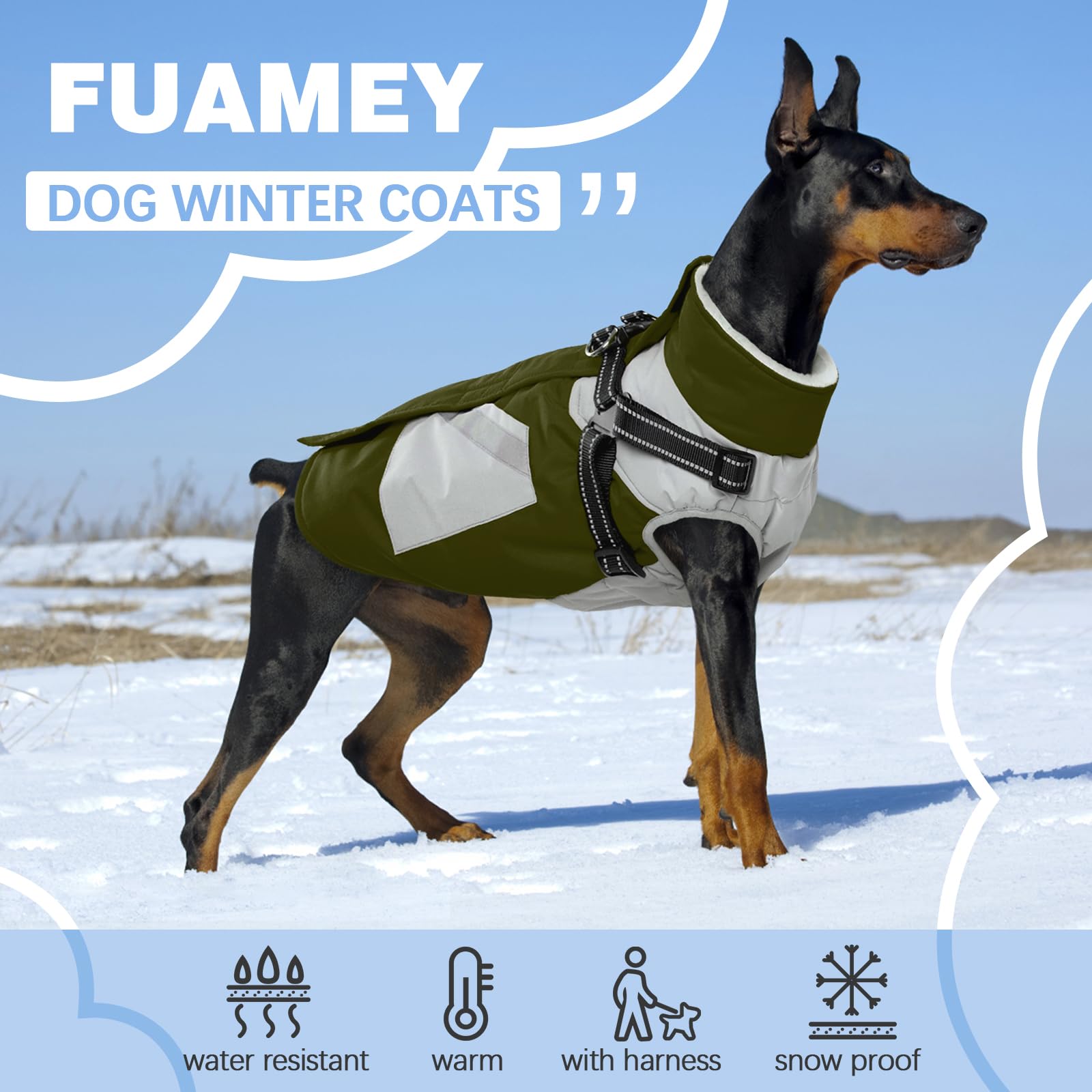 Fuamey Dog Jacket - Waterproof & Reflective Winter Coat With Built-In Harness & Zipper - Extra Large Green Xxxl With Poop Bag Po