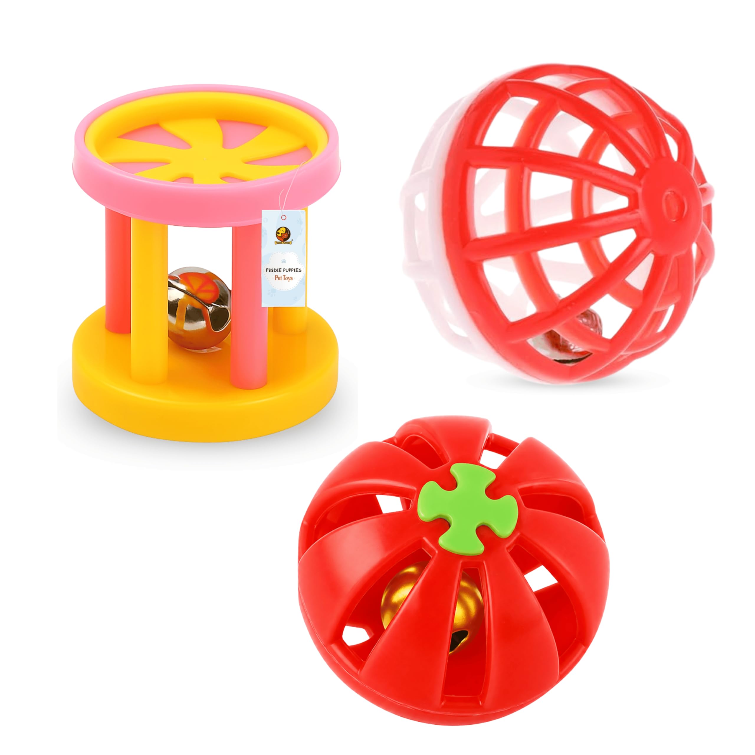 Foodie Puppies Interactive Cat Rattle Toy Combo  (3 Pcs Set) | Rolling Bell Toys For Cats, Kittens & Small Pets | Durable, Ligh