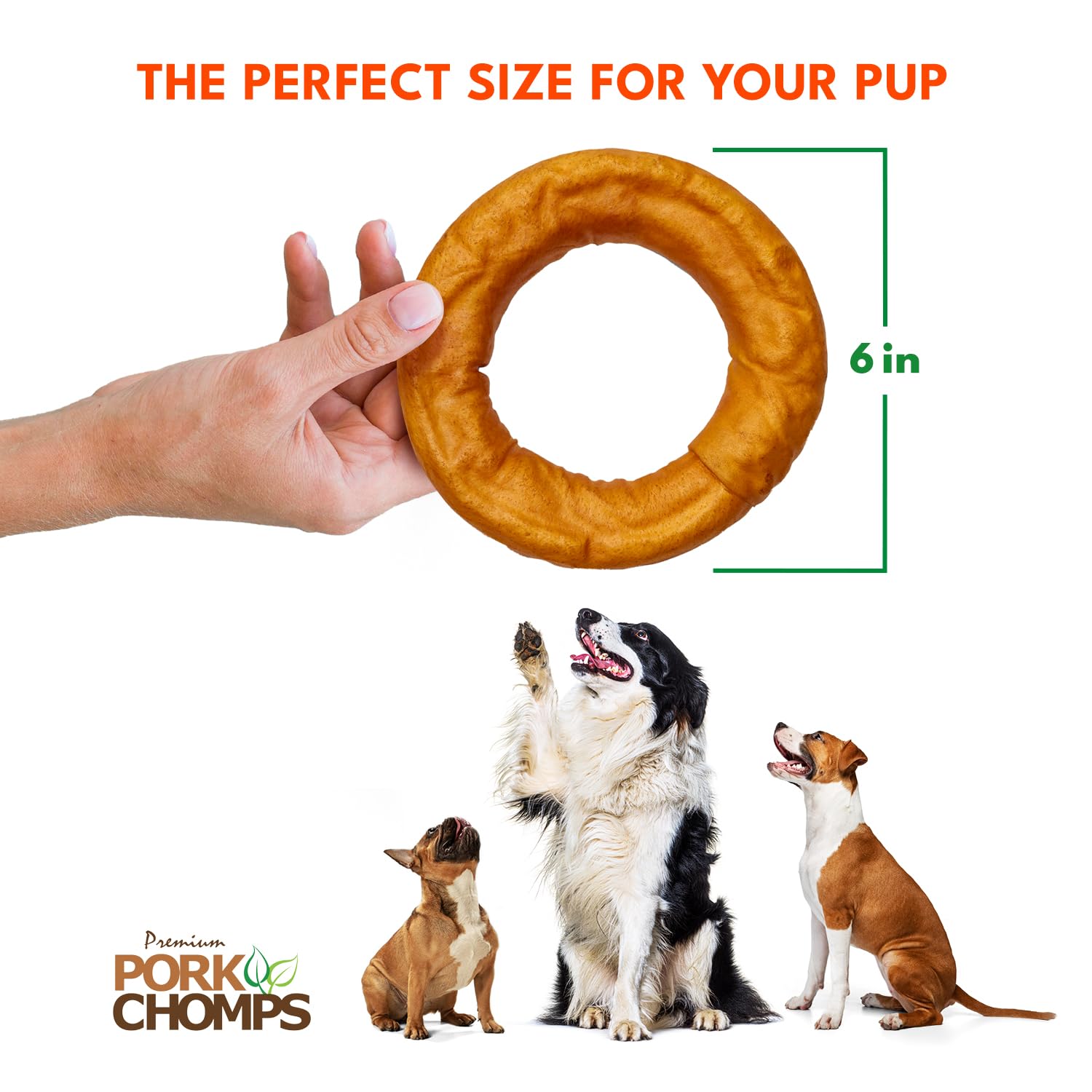 Pork Chomps Roasted Pork Skin Dog Chew - 6-inch Bagel, 4.34 oz, Brown