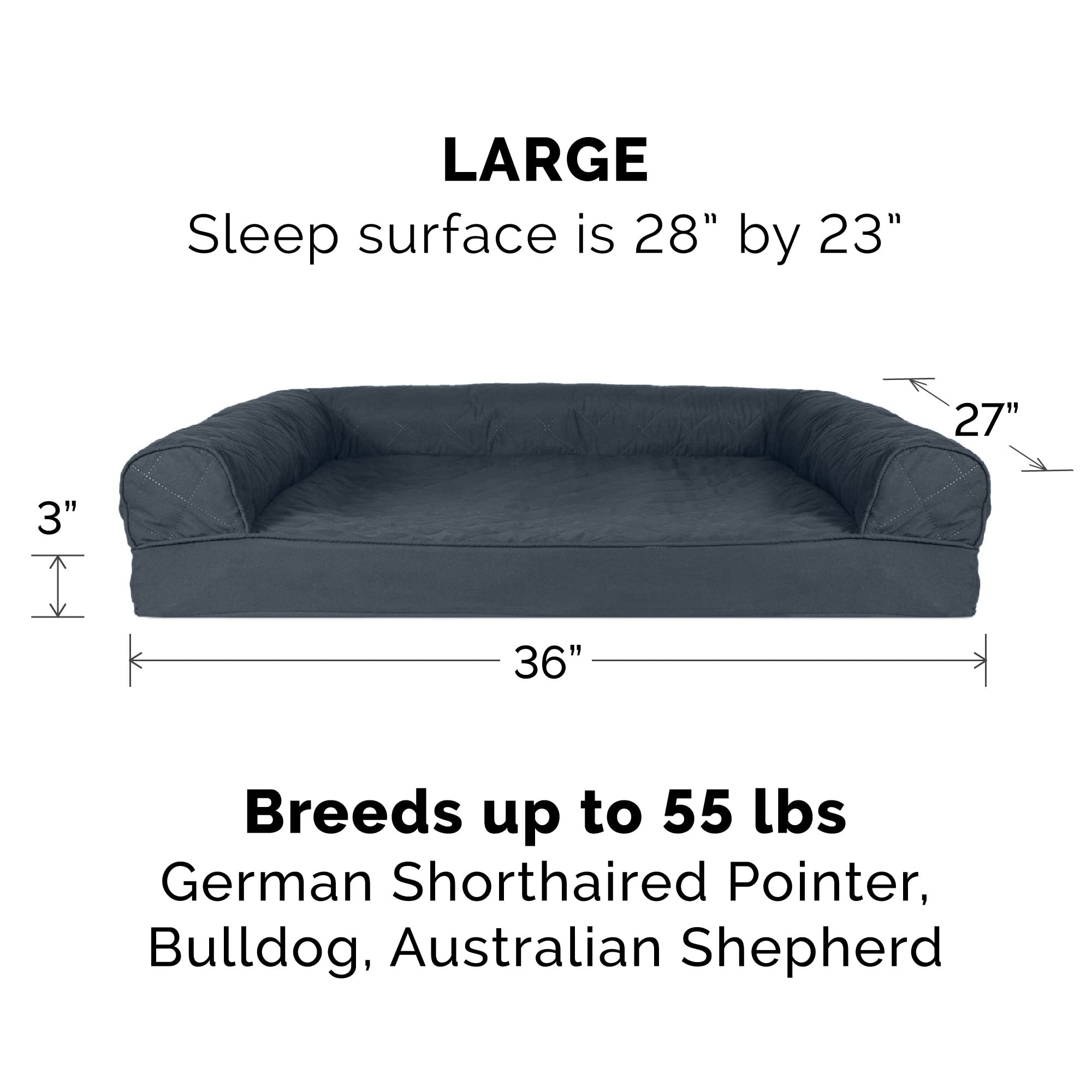 Furhaven Replacement Dog Bed Cover Quilted Sofa-Style, Machine Washable - Iron Gray, Large