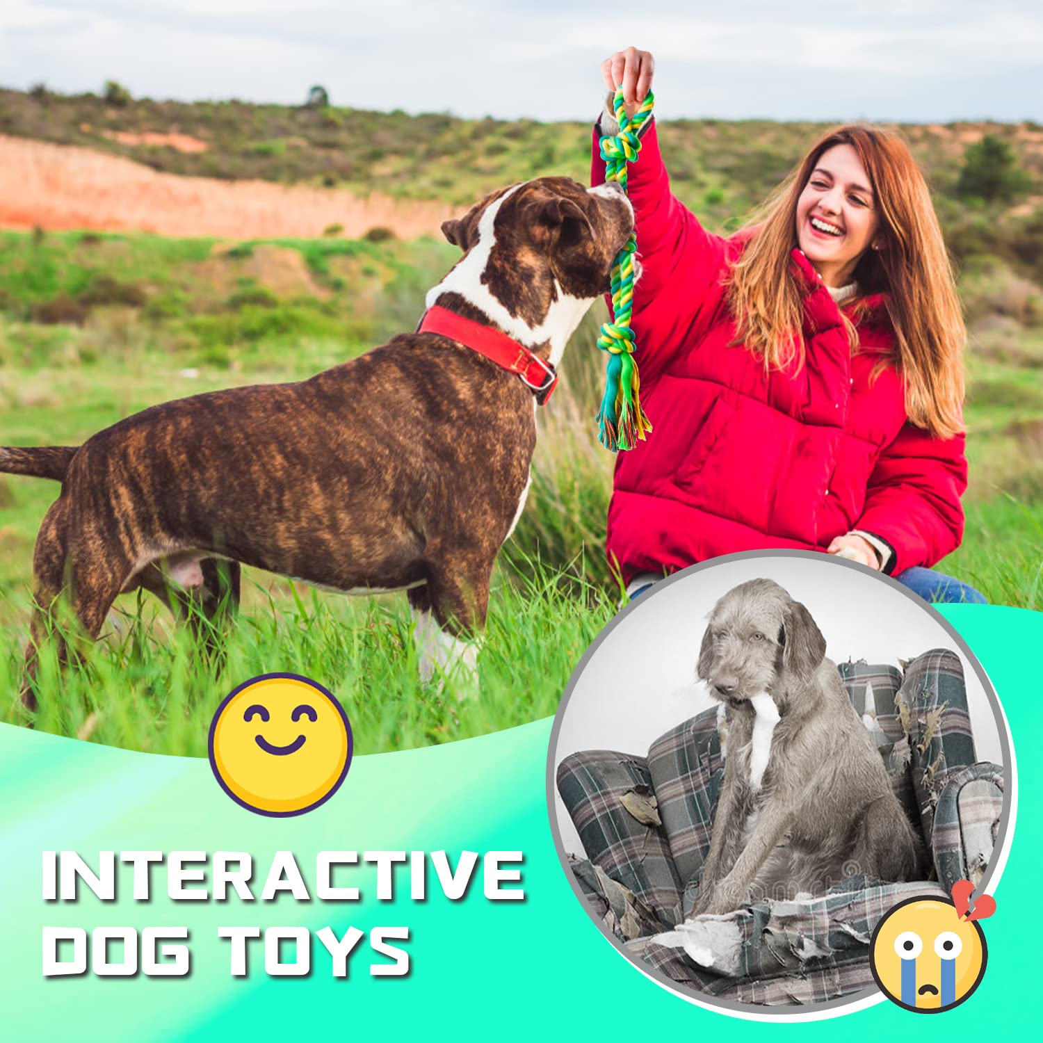 Xl Dog Chew Toys For Aggressive Chewers Large Breed, 14 Pack Tough Indestructible Dog Toys For Aggressive Chewers, Durable Puppy Chew Toys For Teething, Heavy Duty Cotton Dog Rope Toys For Large Dogs