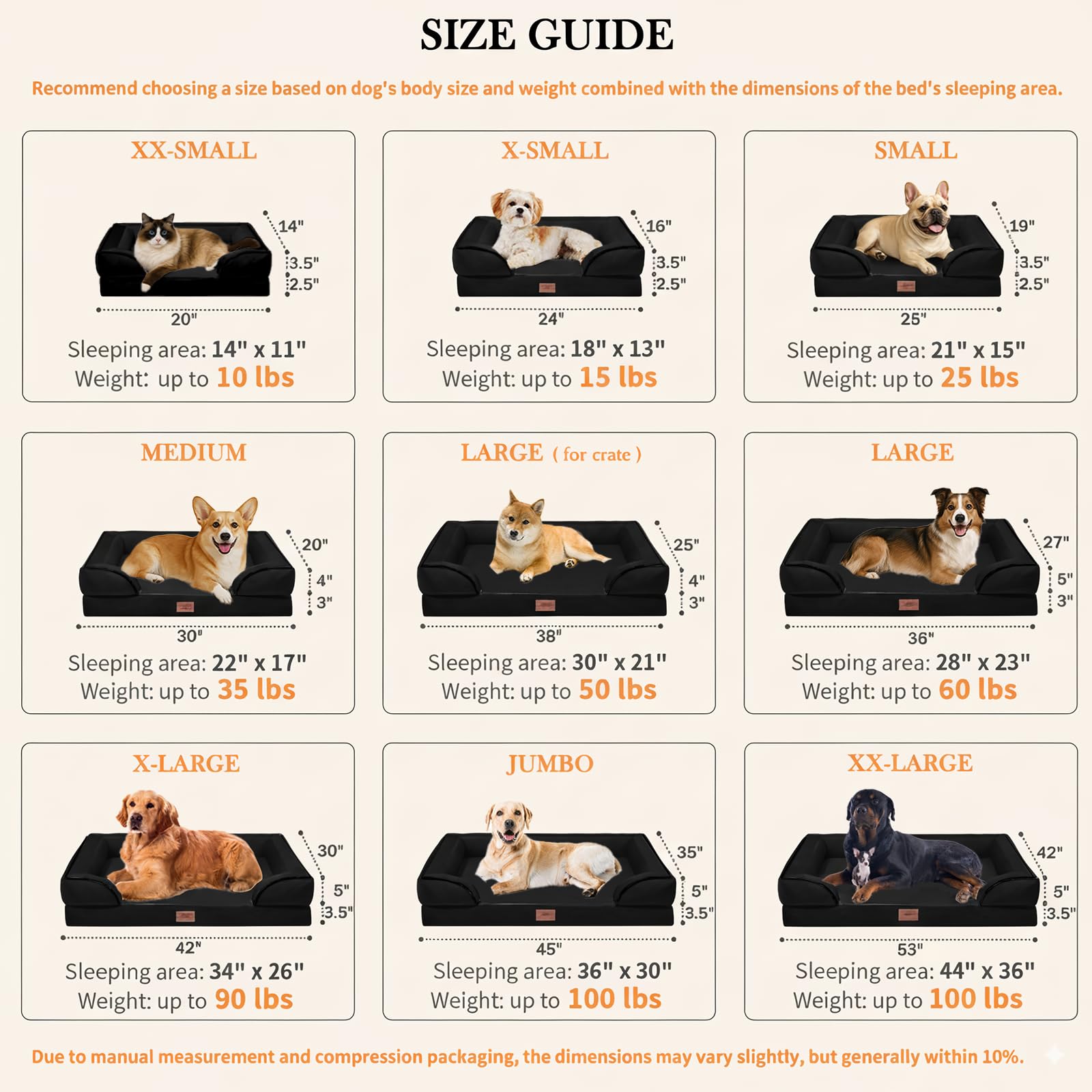 Comfort Expression Orthopedic Dog Bed for Extra Large Dogs 42x30 Inch, Waterproof Supportive Egg Crate Foam XL Pet Bed with Remo