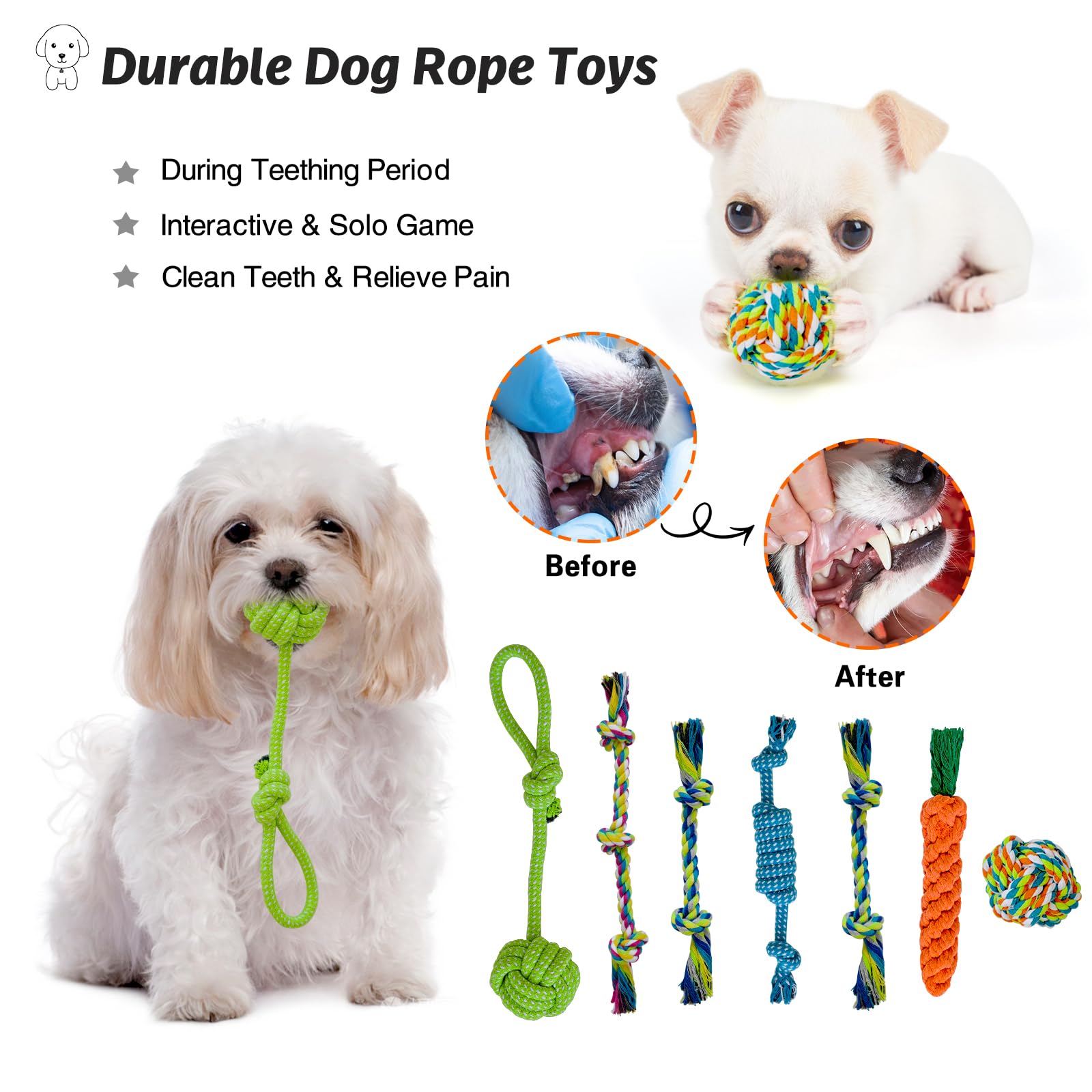 MRSOHRET Puppy Chew Toys Set - 20 Pack Natural Rubber Toys for Teething, Squeaky, Plush, and Rope Toys in Frog Style