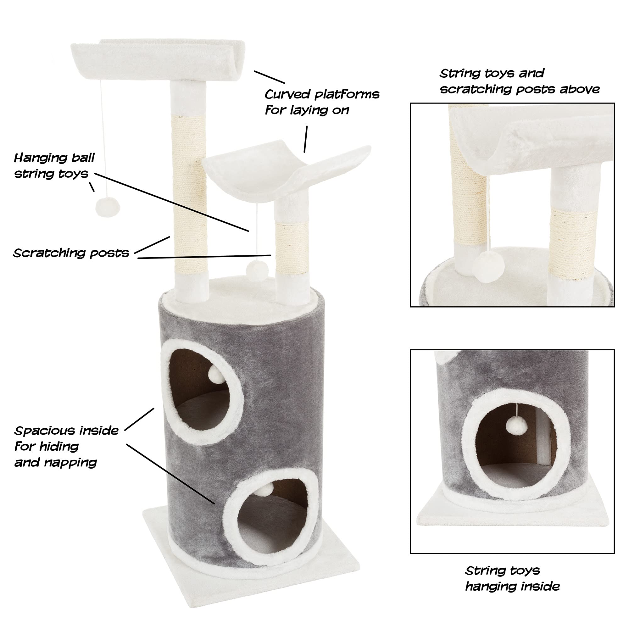 45In Cat Tree With Napping Perches, 2 Story Cat Condo, Cat Scratching Posts, And Hanging Toys - Cat Tower For Indoor Cats By Pet