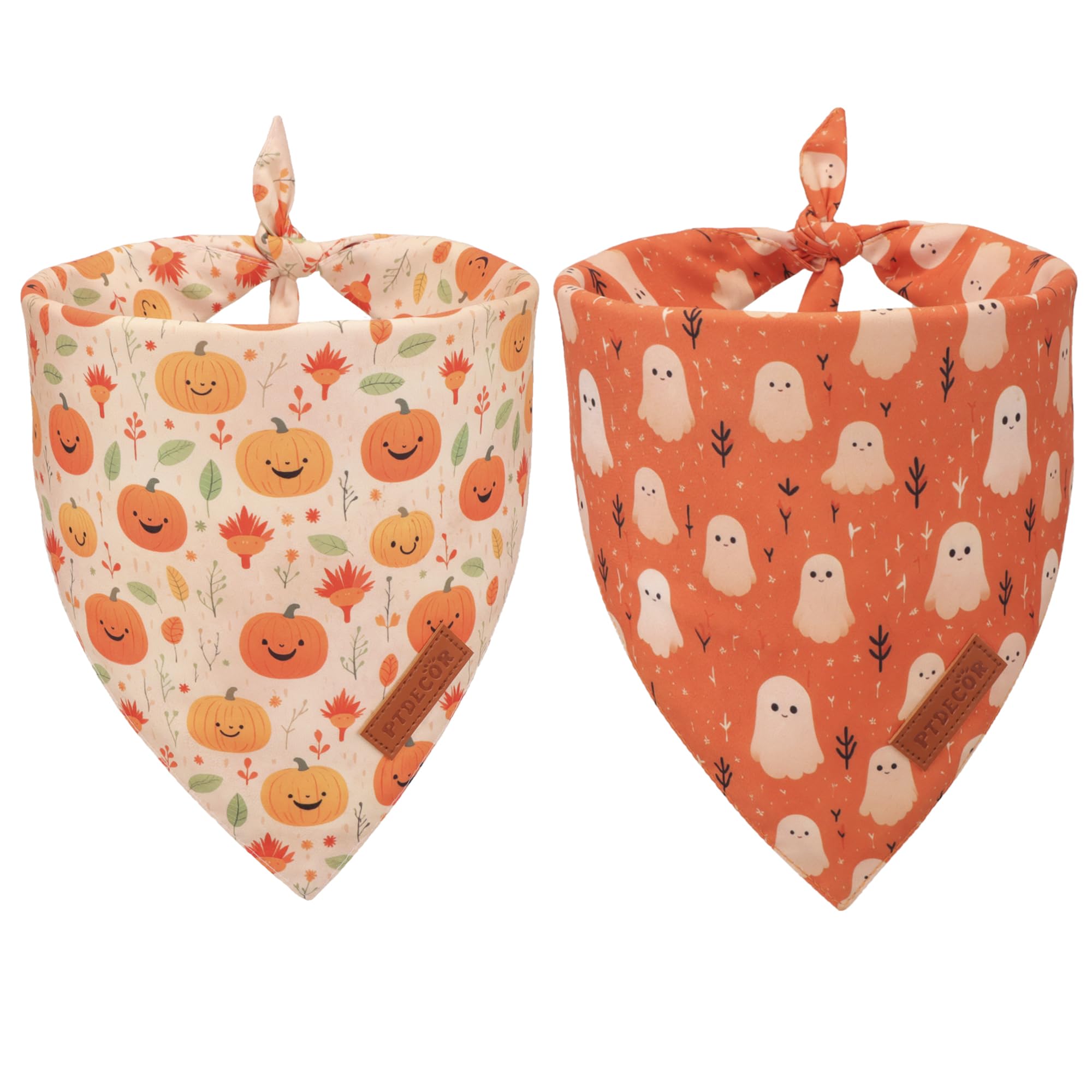 Ptdecor Halloween Dog Bandana, Ghost Pumpkin Design Reversible Holiday Dog Scarf, Triangle Halloween Bandanas For Small Dogs Pup