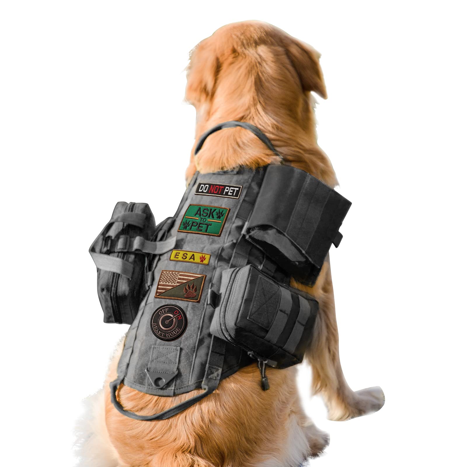 Aiwai Tactical Dog Harness With Pouches,Dog Vest Harness For Large Medium Dogs With Hook & Loop Panels,Adjustable Military Dog H