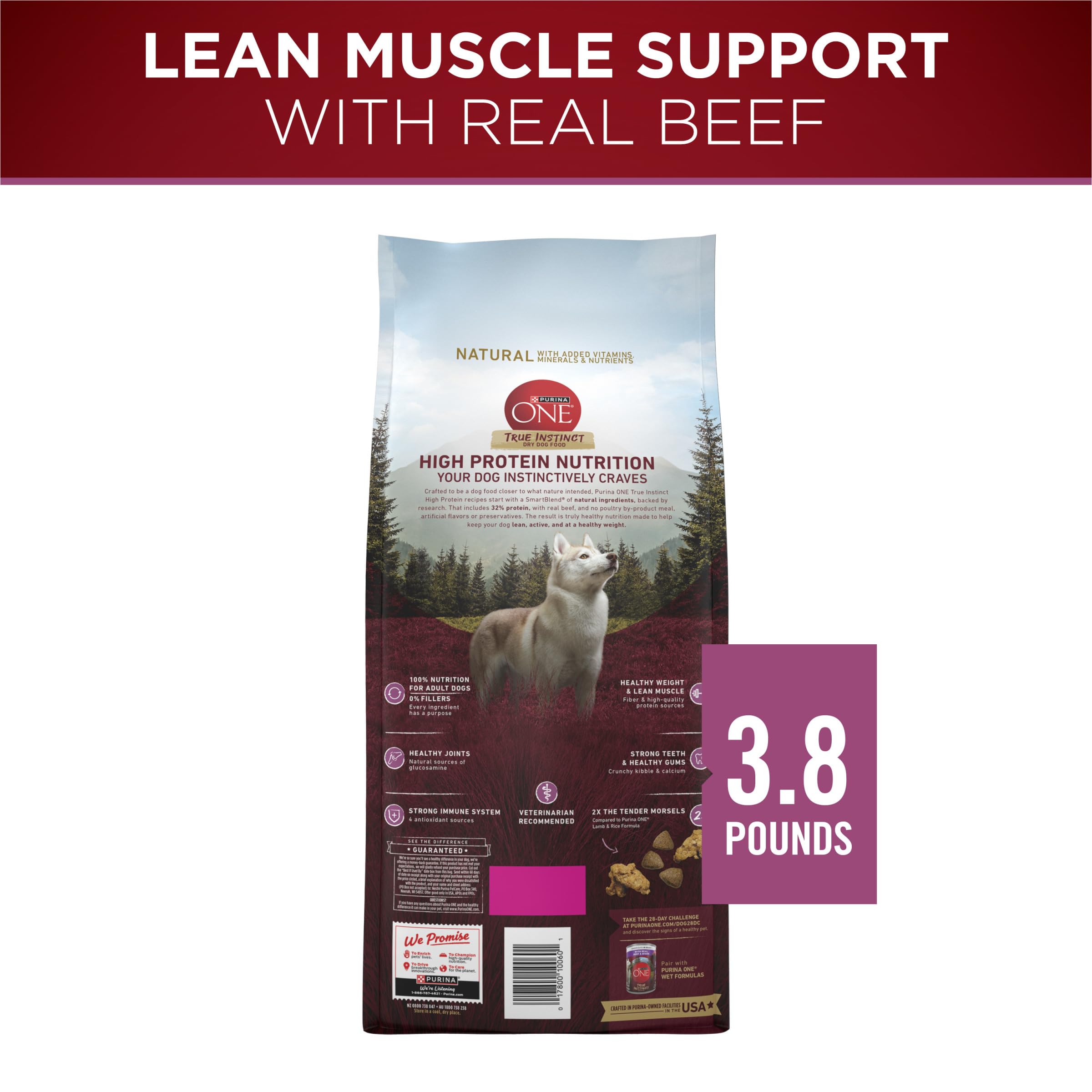 Purina One True Instinct Lean Muscle Support With Real Beef Natural With Added Vitamins, Minerals and Nutrients High Protein Dog