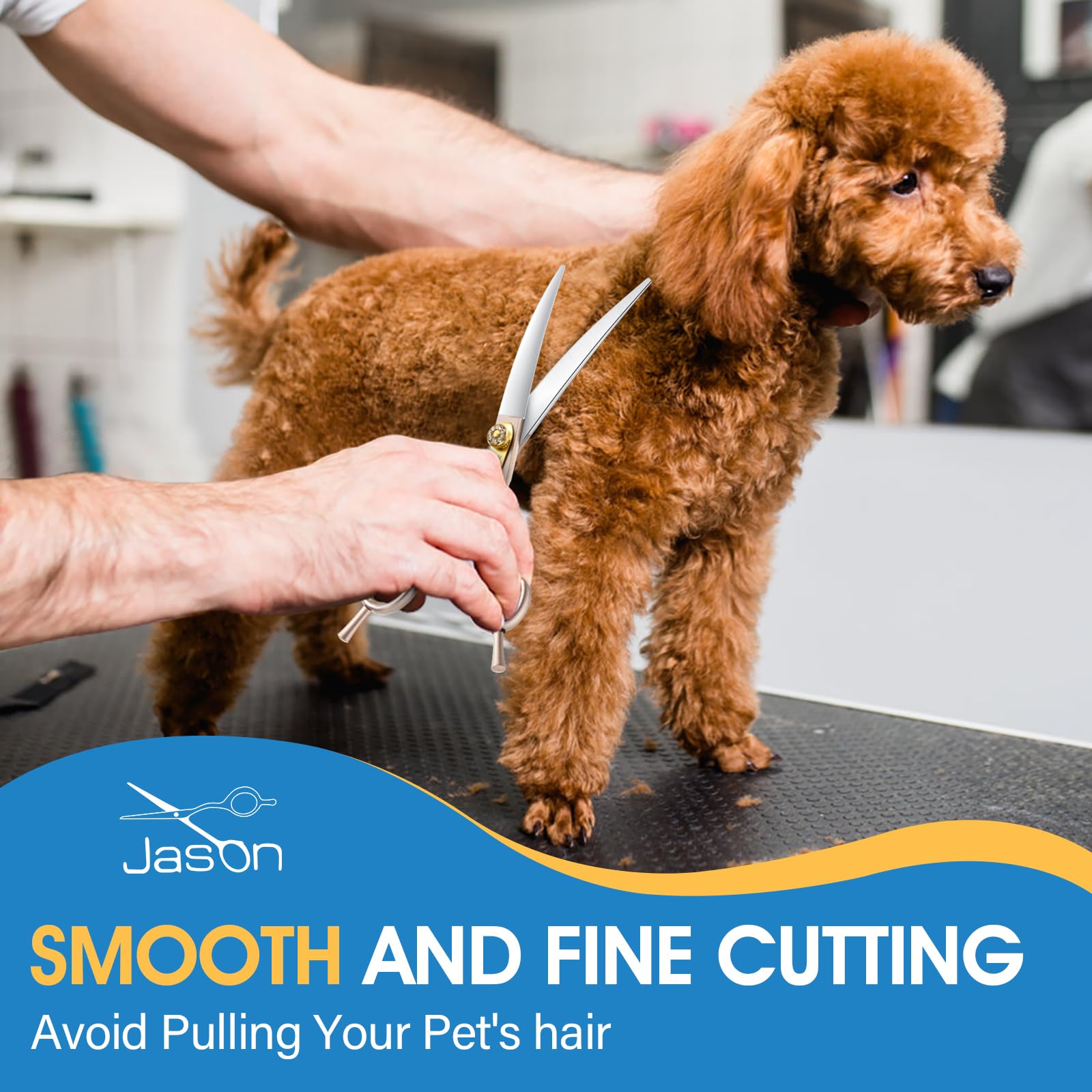 Jason Professional Dog Grooming Scissors - 7 Inch Curved Shear Japanese 440C Stainless Steel Dog Scissors With Diamond Screw, Ro
