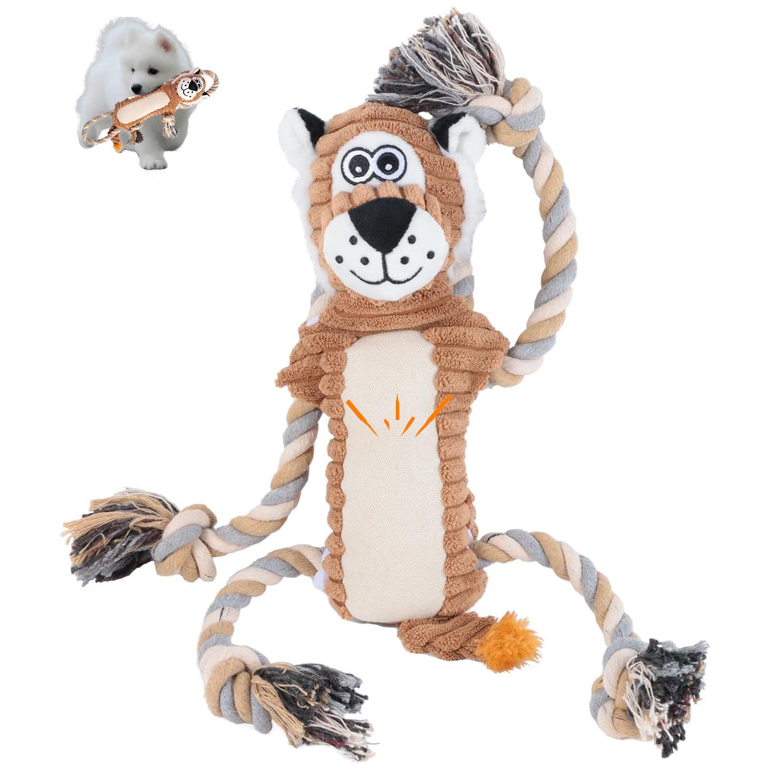 Cneeeeeb Squeaky Dog Toys Interactive Durable Rope-Infused Lion Shape Puppy Chew Toys For Small, Medium And Big Dogs