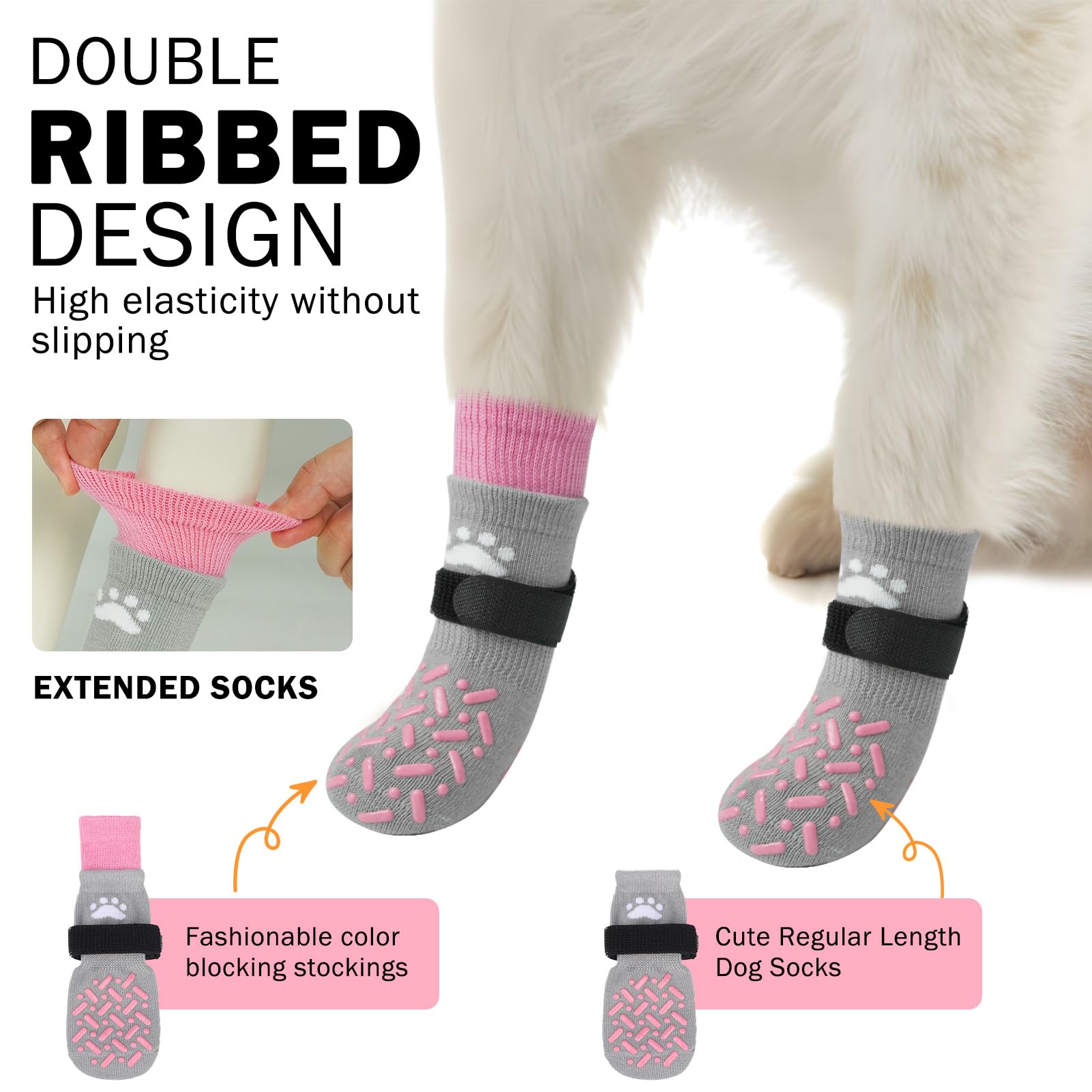 Scenereal Dog Socks To Prevent Licking Paws For Hardwood Floors, Anti Slip Long Dog Grip Socks For Cold/Hot Pavement, Dog Shoes