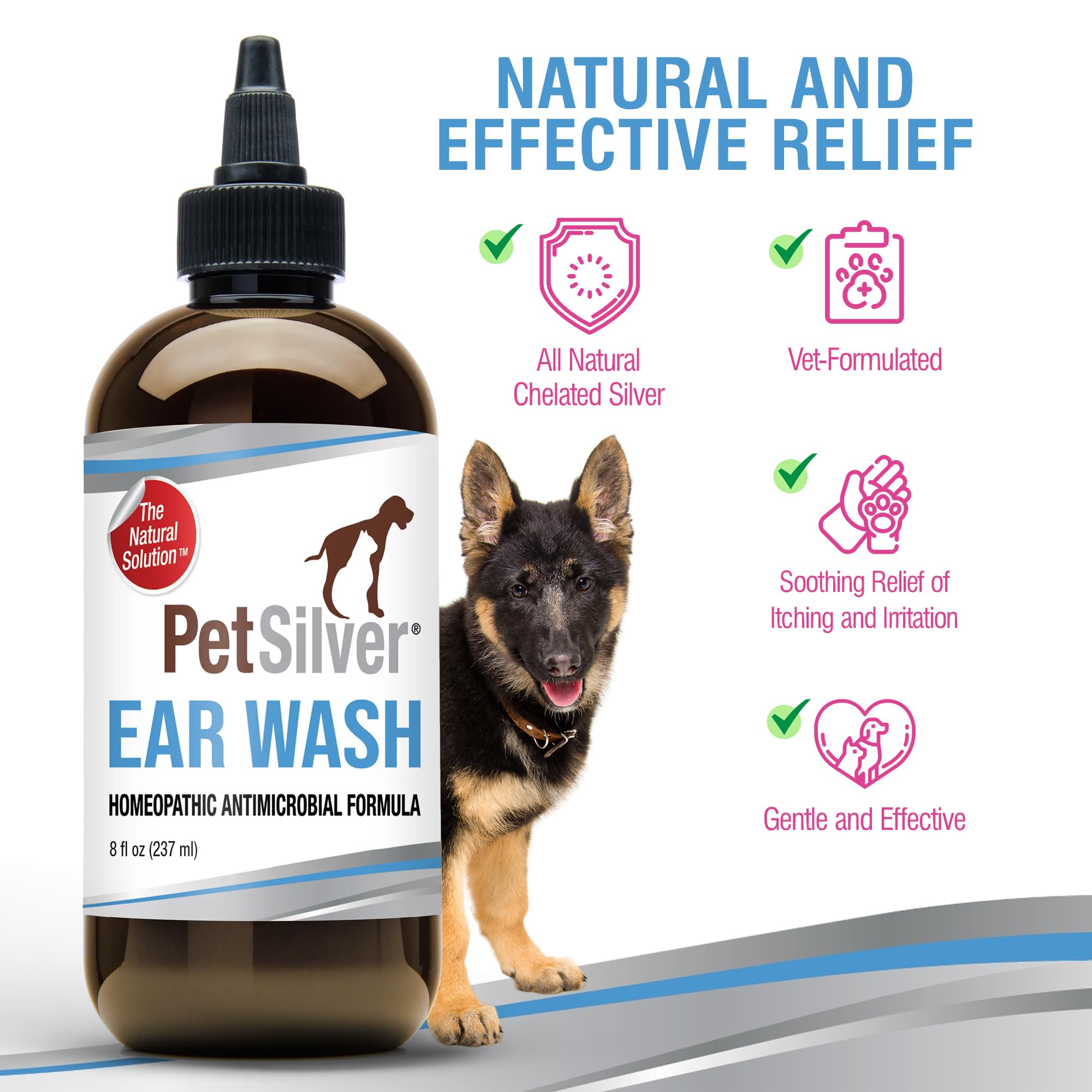 PetSilver Dog Ear Cleaner - Chelated Silver for Yeast & Itchy Relief - 8 fl oz - Made in USA