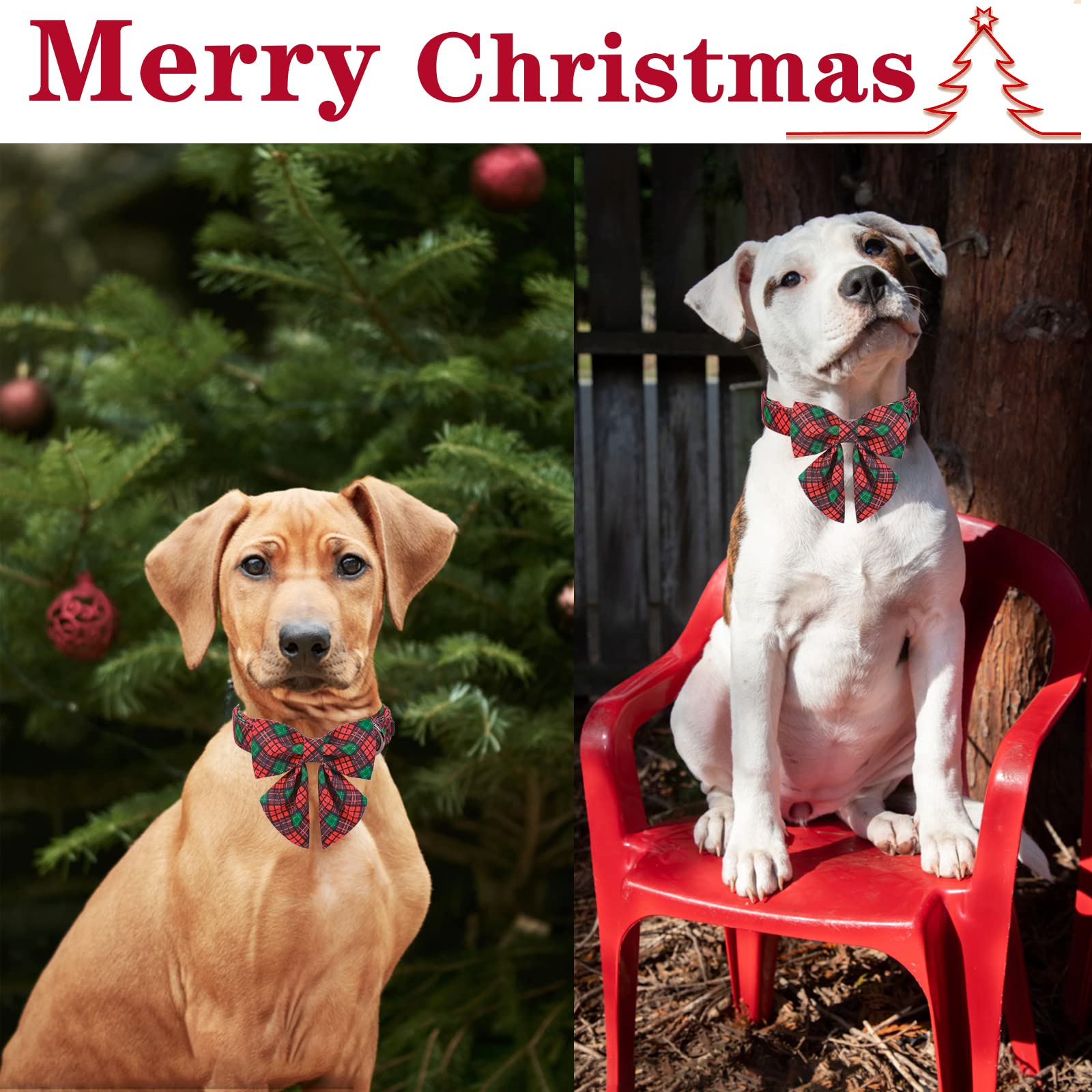 Unique Style Paws Christmas Dog Collar With Tie Red Green Plaid Adjustable Cotton Puppy Collar For Small Medium Large Dogs-S