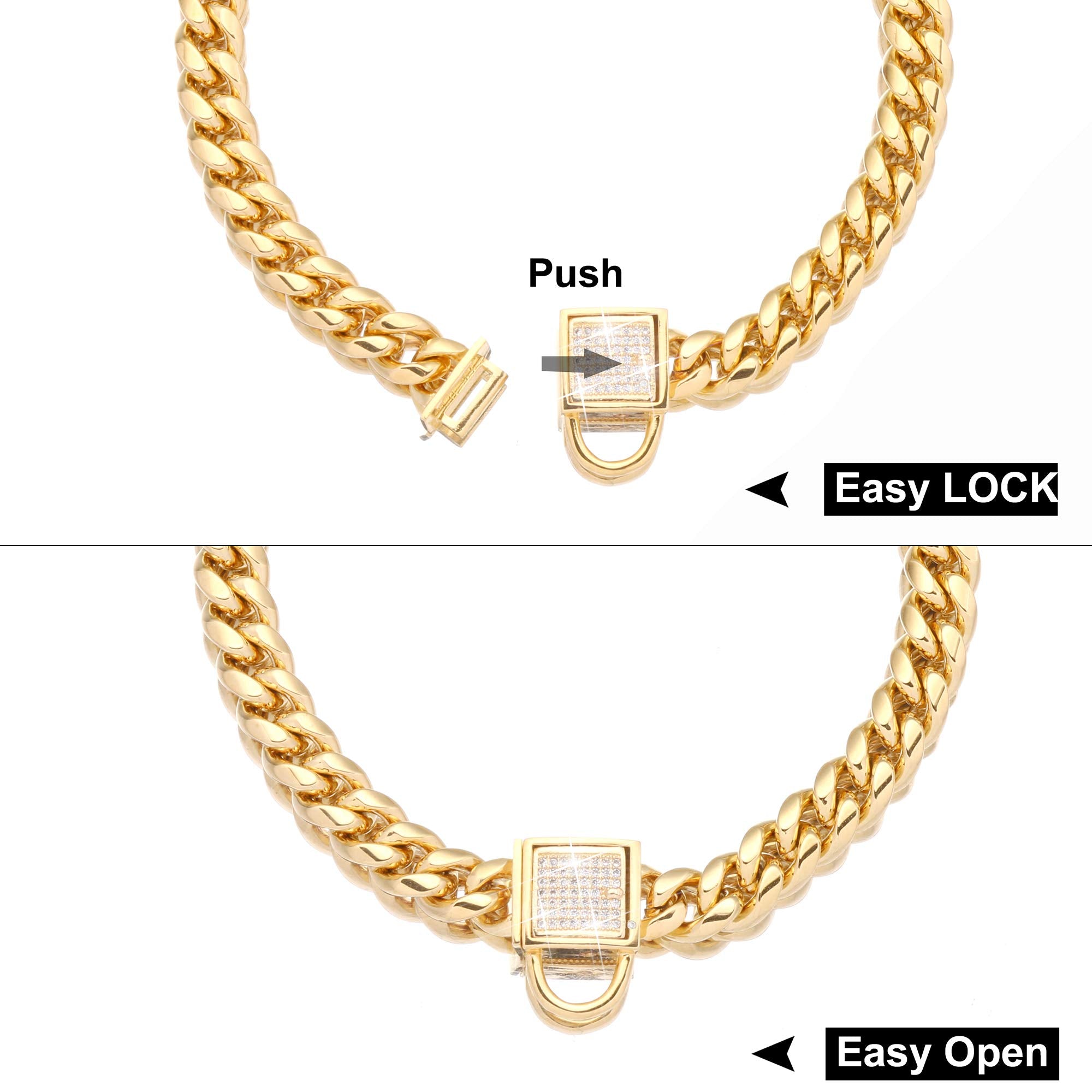 Pradog Gold Chain Dog Collar With Zirconia Buckle Stainless Steel Chain Collars Cuban Link Dog Collar Designer Bling Puppy Neckl
