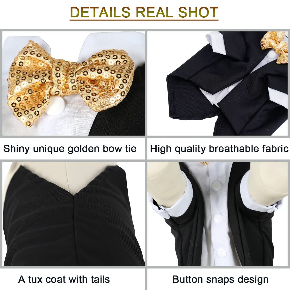 Dog Tuxedo, Formal Dog Clothes Shirt Costume Wedding Attire Party Bow Tie Suit, Dog Outfit For Small Medium Large Dogs Cats, Halloween Pet Costumes Birthday Puppy Clothing Christmas Apparel (L)