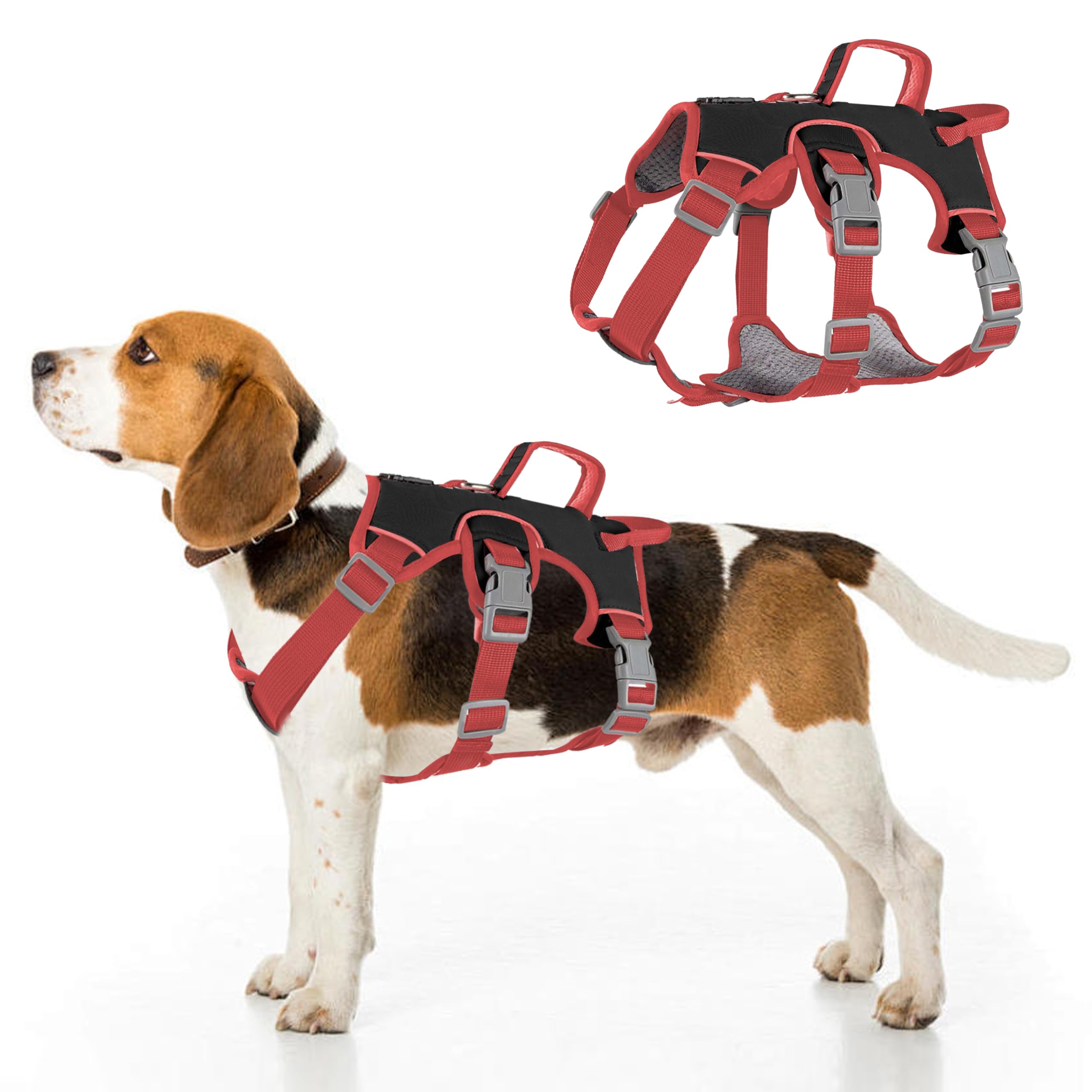 Escape Proof Dog Harness, No Pull Reflective Adjustable Vest With Easy Control Lift Handle, No Choke Soft Padded Breathable Full