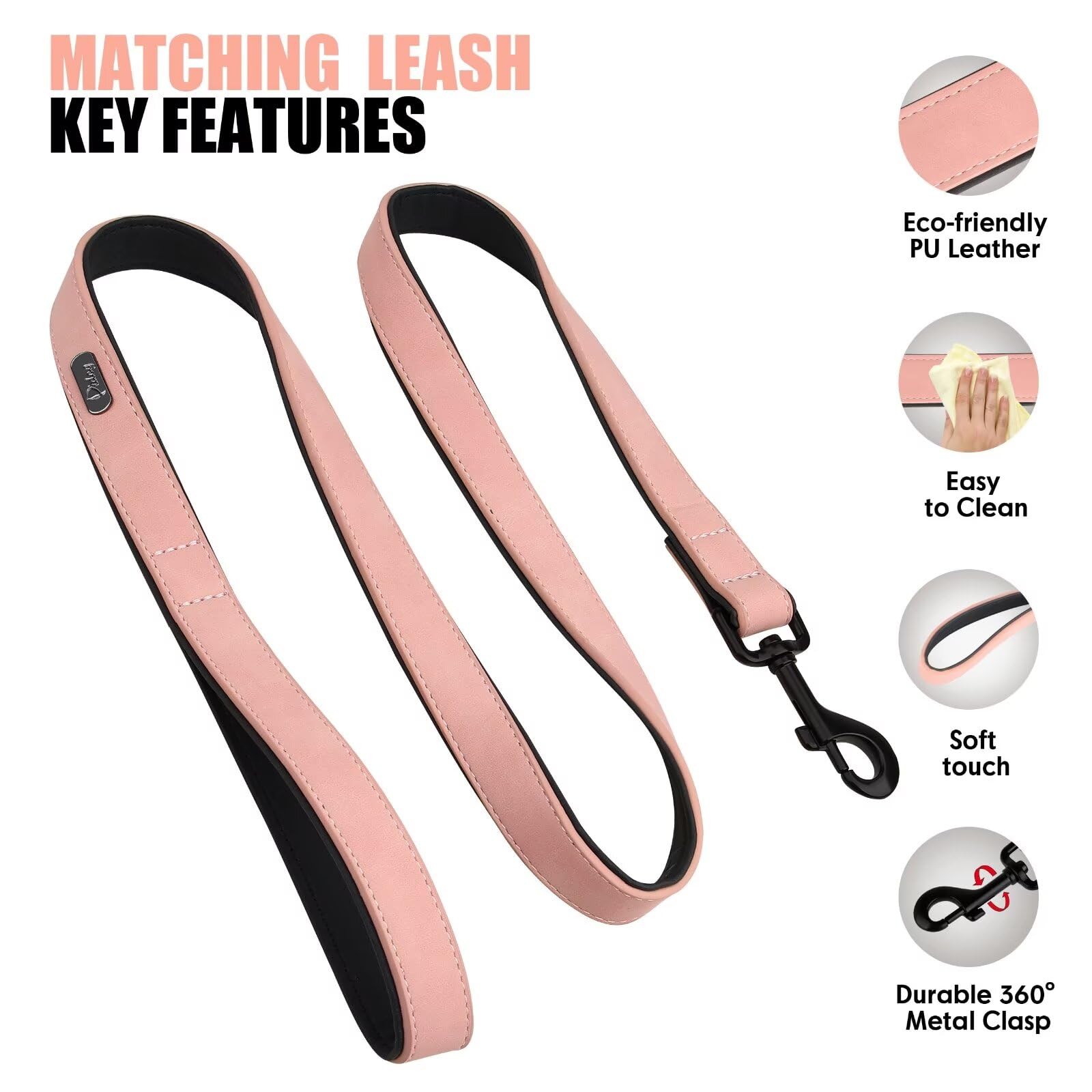 Didog Soft Padded Leather Dog Collar And Leash Set, Heavy Duty Dog Lead And Collar Set With Metal Buckle, Breathable Pet Collars