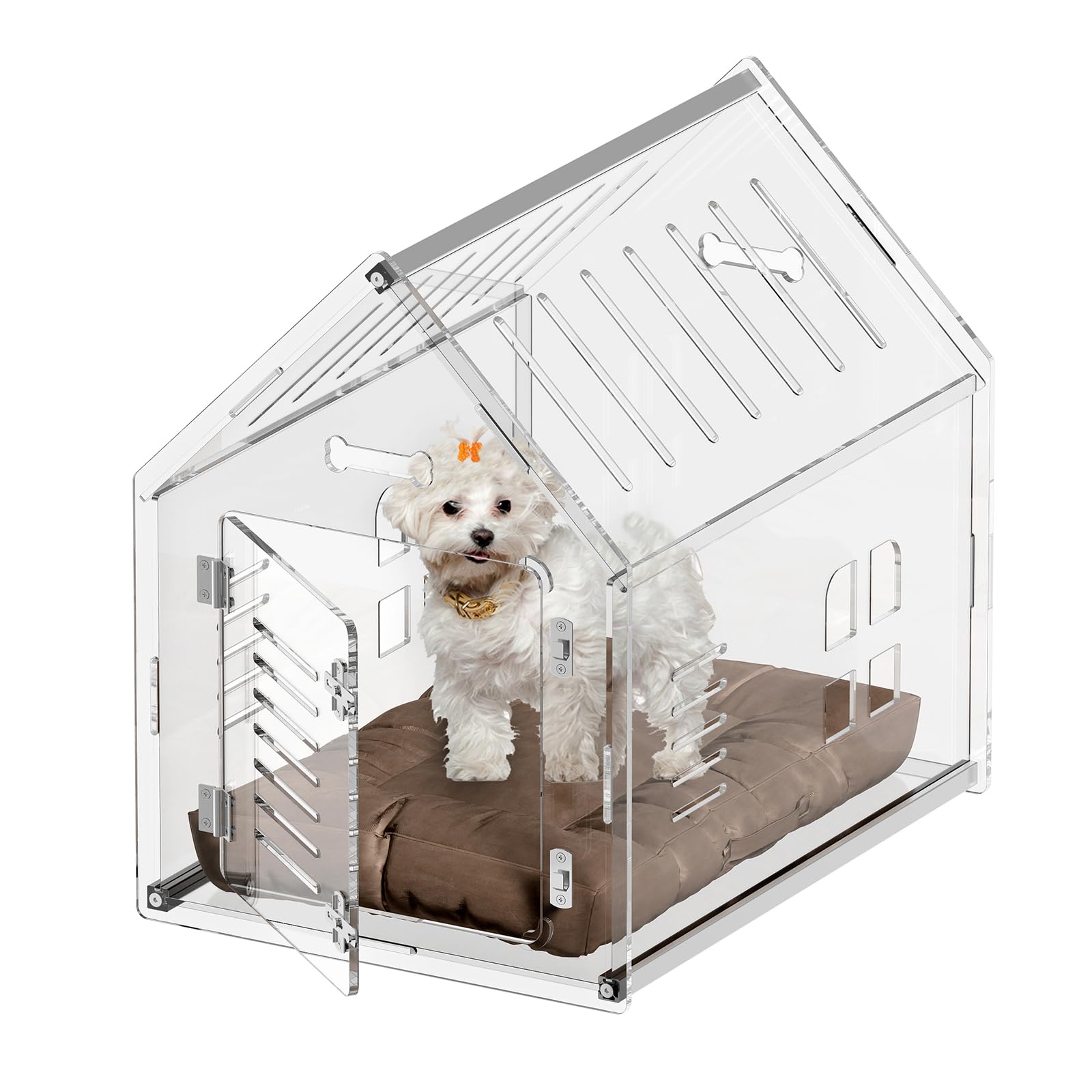 Sumerflos Acrylic Dog House, 24' L X 18' W X 23' H Clear Dog Crate, Modern Indoor Dog Kennel Lockable Ventilated For Most Sma