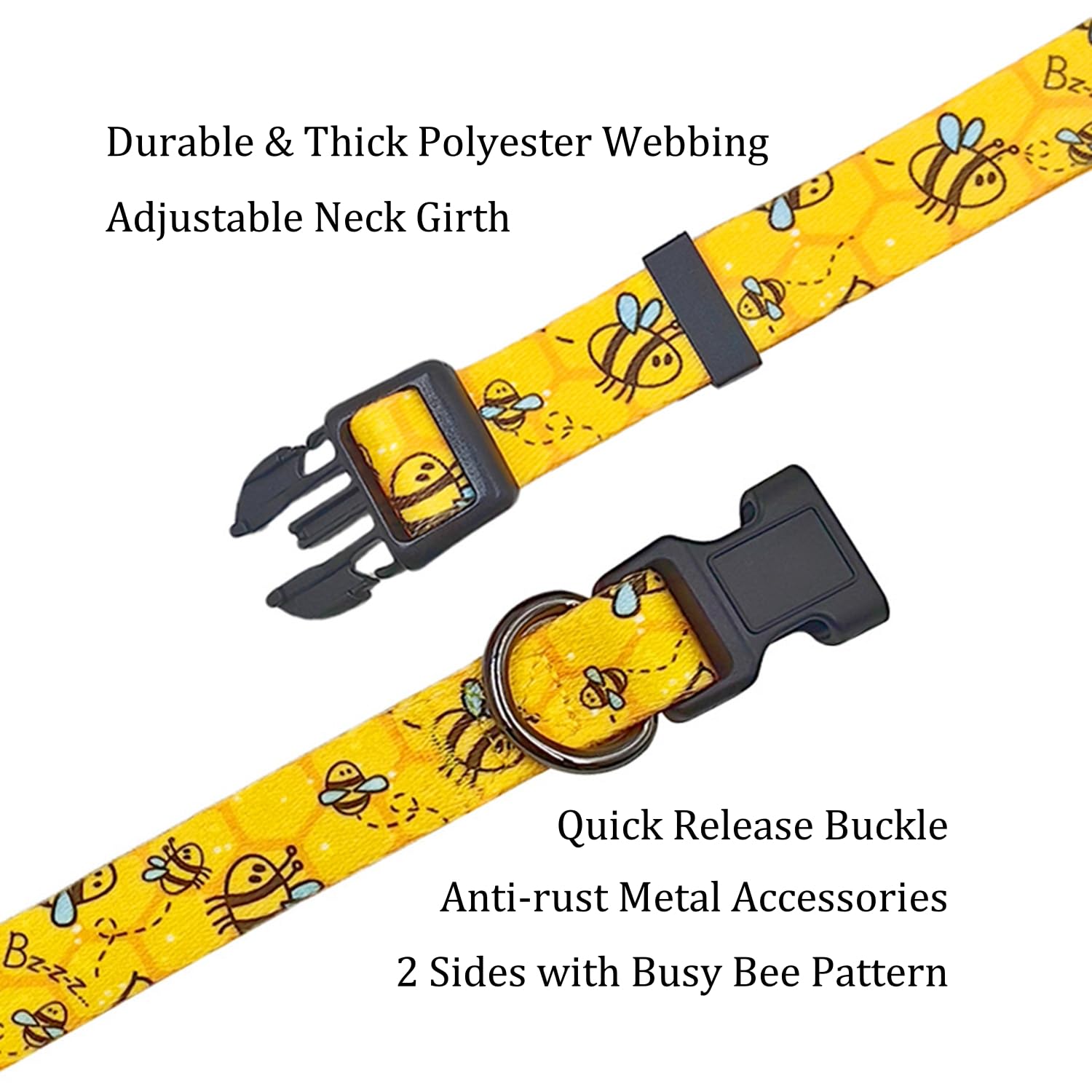 Olahibi Basic Dog Collar, Busy Bee Pattern, Polyester Material, 4 For Small Medium Large Dogs.(Xs, Yellow Bee)