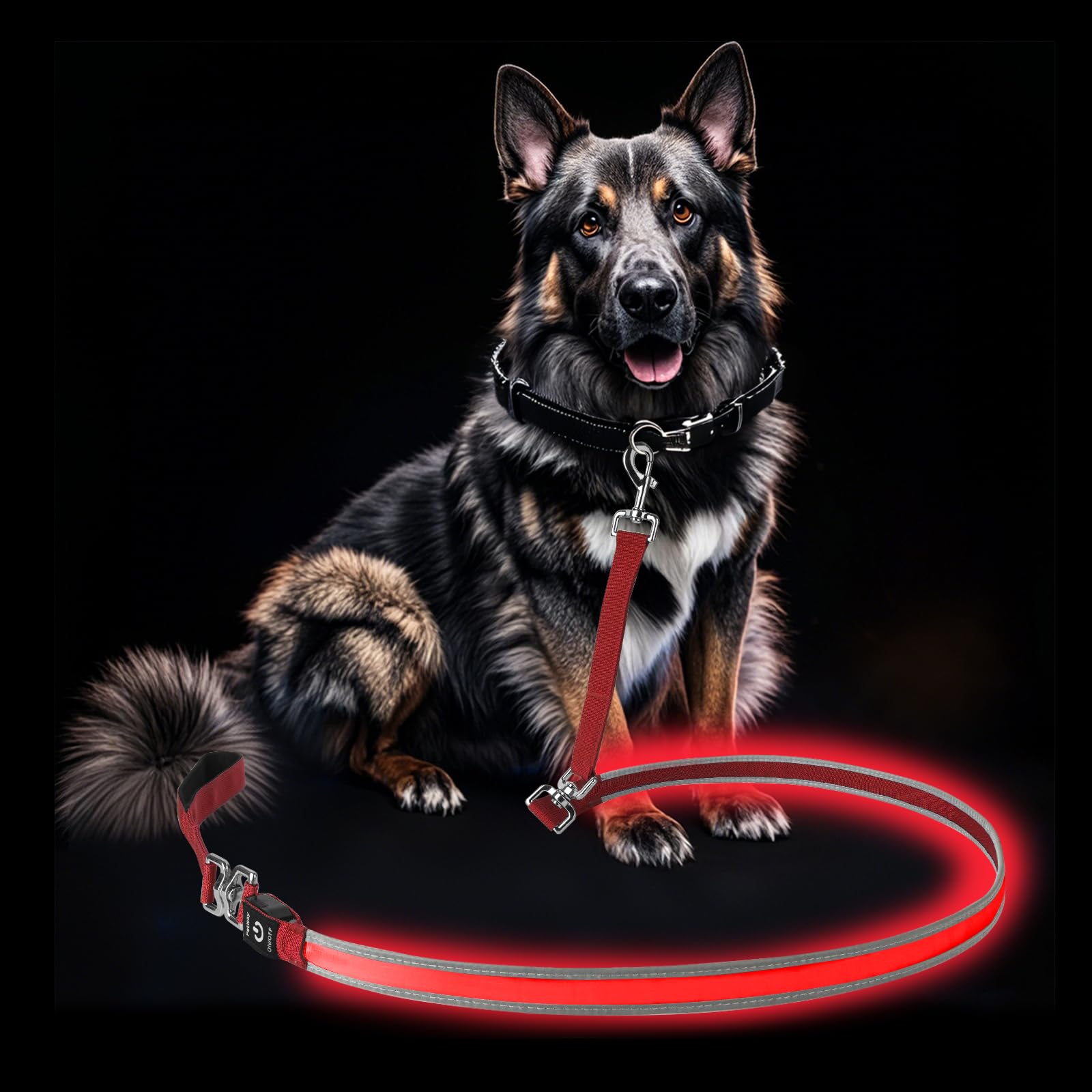 Petisay Led Dog Leash - Rechargeable, Waterproof & Reflective, 6Ft Tangle-Free For Night Walking(Red)
