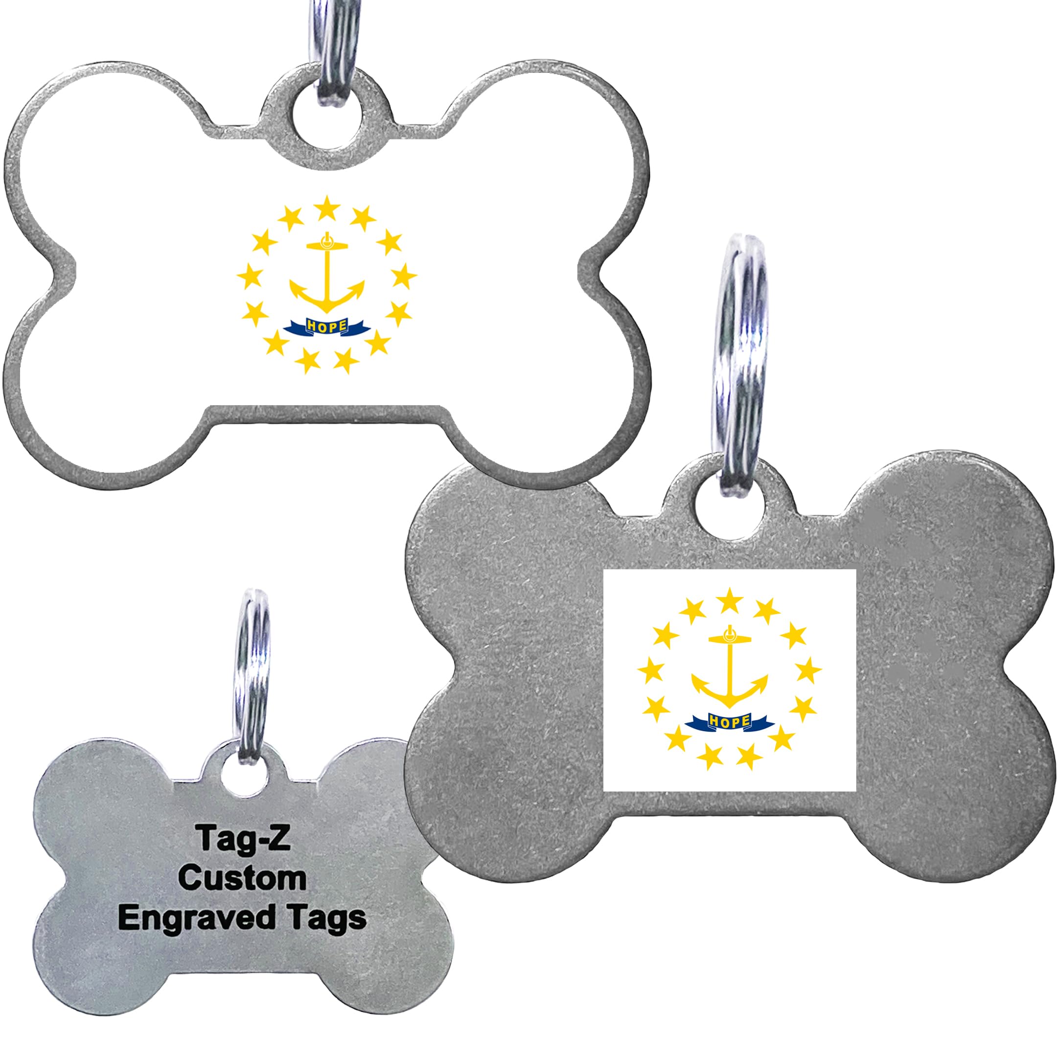 Rhode Island Flag Pet Id Tags, Custom Printed And Laser Engraved Bone