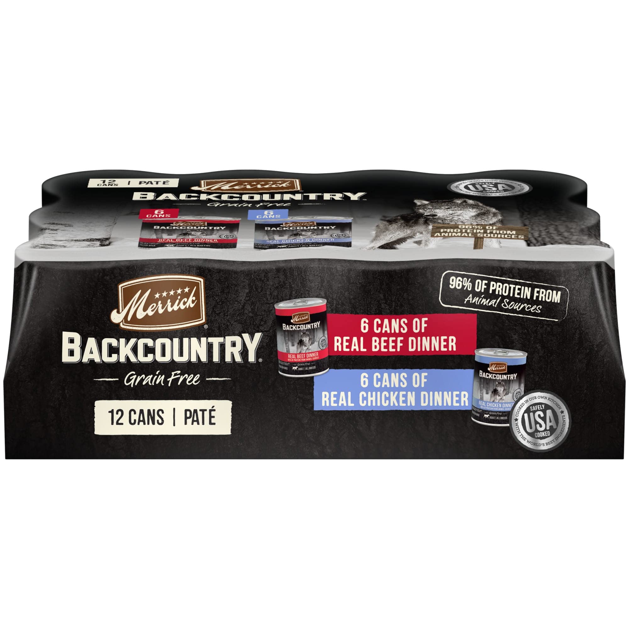 Merrick Backcountry Grain Free Premium Canned Dog Food, Variety Pack, Real Beef and Chicken Dinner Recipes - (Pack of 12) 9.5 lb