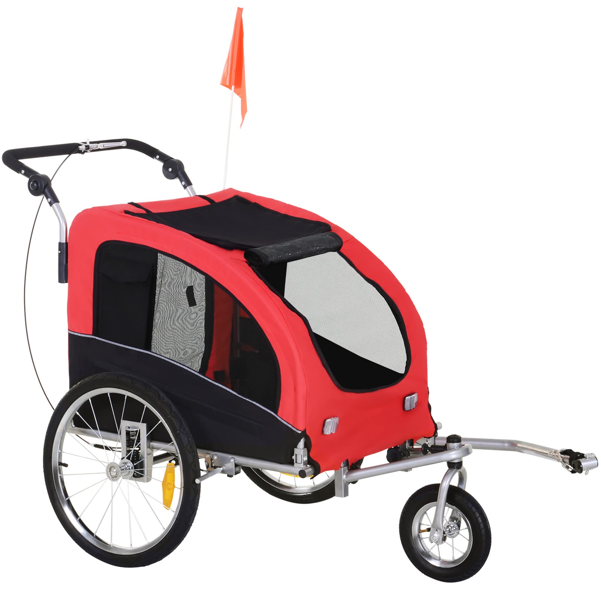 Aosom Dog Bike Trailer 2-in-1 Pet Stroller with Canopy and Storage Pockets, Red-Like New Condition
