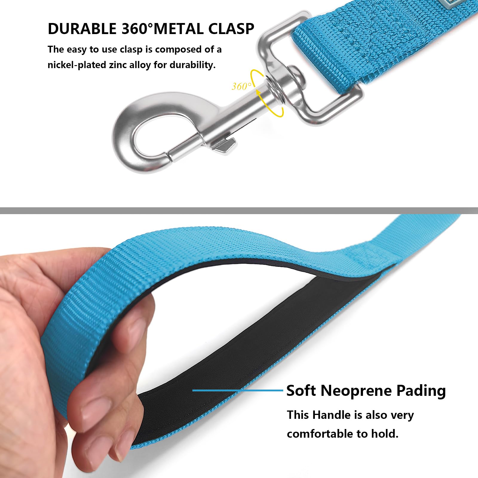 Penseepet Basic Dog Leashes 6 Ft Padded Handle Nylon Dogs Leashes For Large Dogs Light Blue