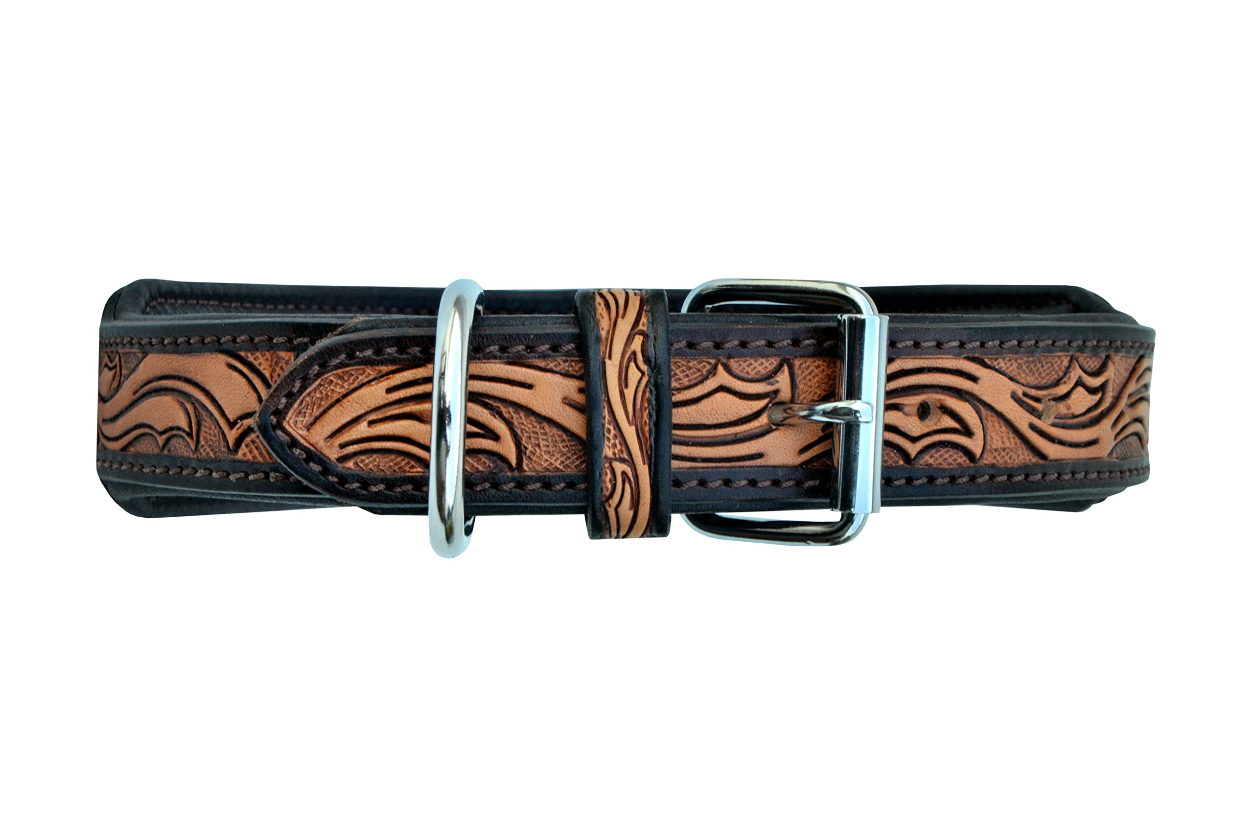 Affilare Western Style Genuine Leather Beaded Dog Collar Hand Tooled And Padded 10Ab018