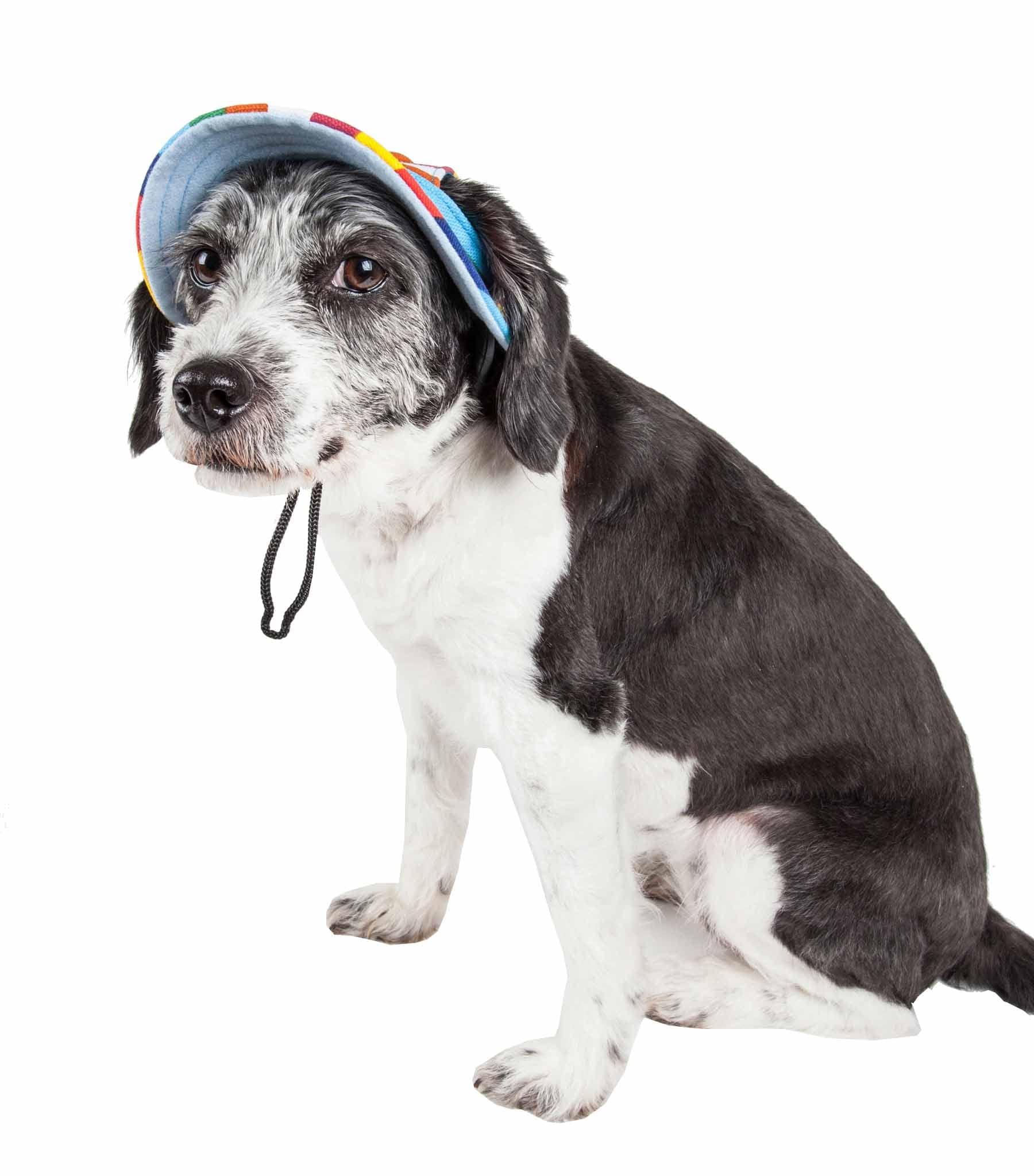 Pet Life        Colorfur Rainbow Dog Hat With Uv Coverage Protection - Brimmed Canopy Provides More Shade Than A Dog Banadana -
