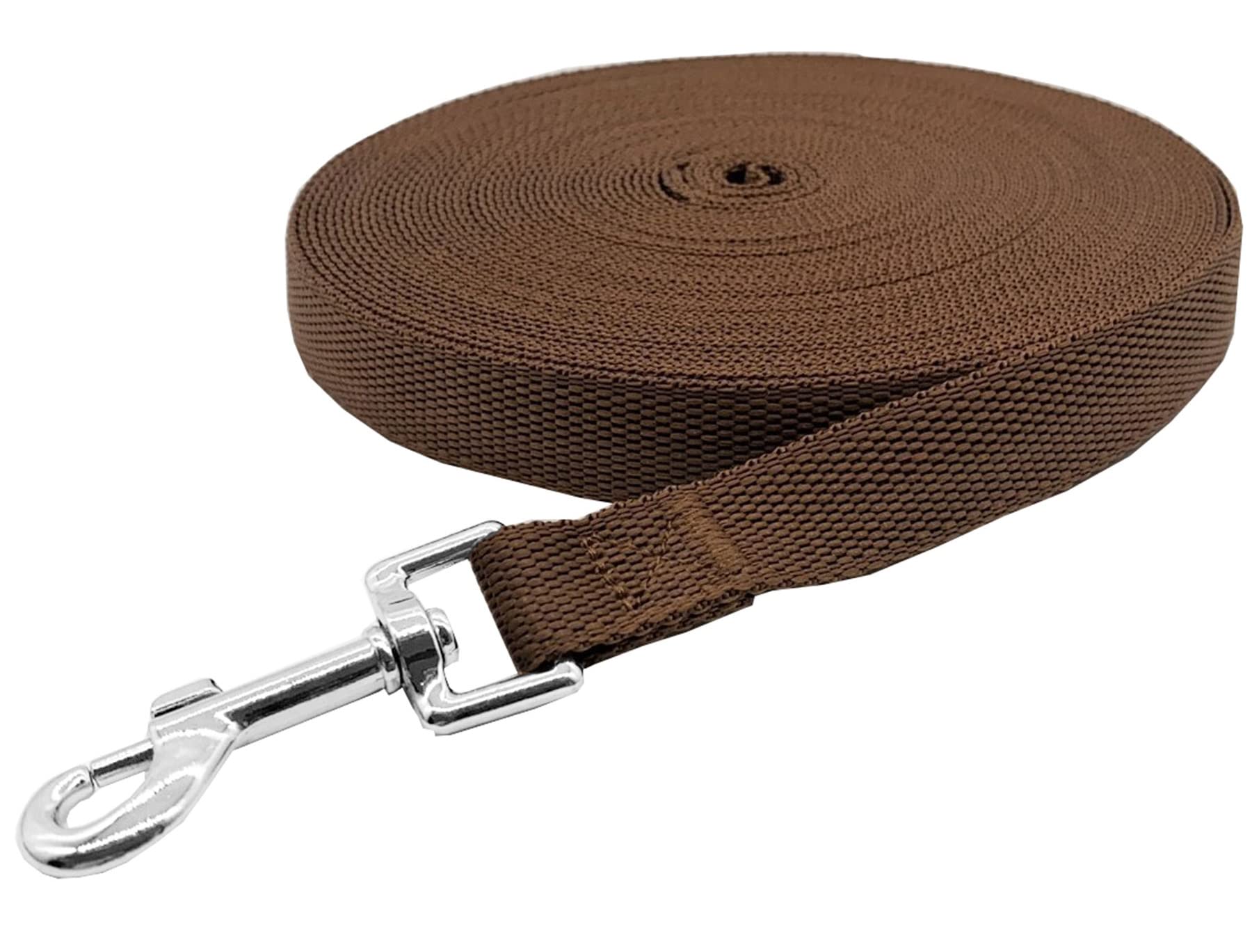 Nylon Training Dog Leash For Small Medium Large Dogs, 15Ft 20Ft 30Ft 50Ft Long Leash Dog/Puppy Lead For Obedience Recall Training, Camping (50Ft, Brown)