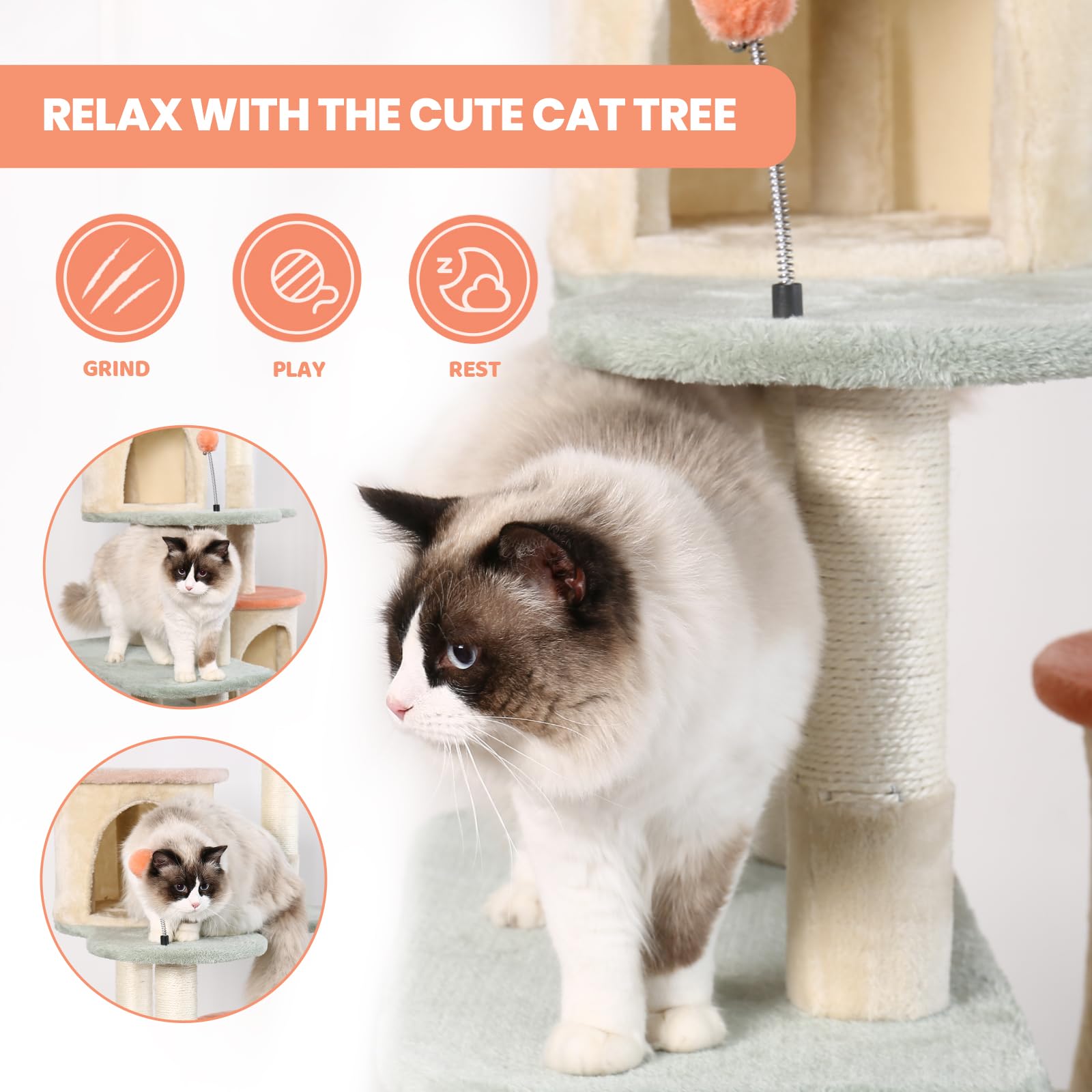 HYABI Cat Tree - 63 Inch Creative Flower Climbing Frame, Large 7 Platforms, Engineered Wood, Brown, Model HB-011