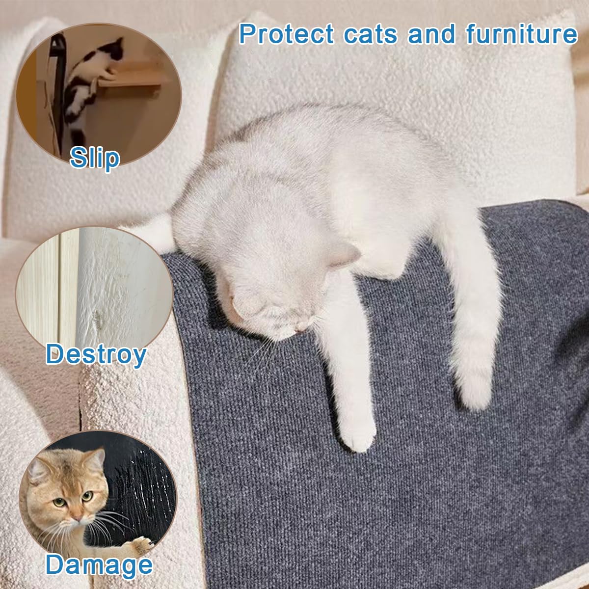 MIUZMORE Cat Carpet, 98.4 x 15.8 Trimmable Replacement Scratching Mat,Self-Adhesive Scratch Mat - Cat Scratch Furniture Protecto