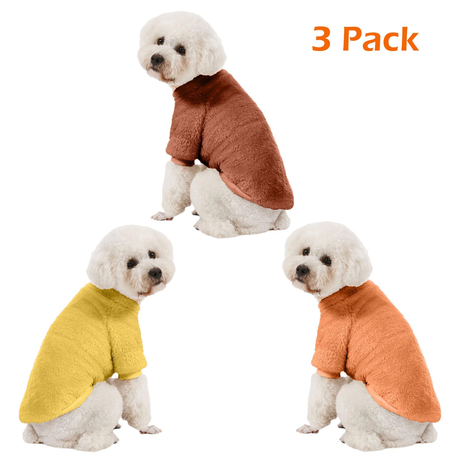 Kyaringtso Dog Sweater, 3 Pack Dog Sweaters For Small Dogs, Dog Clothes For Small Dogs Girl Boy, Ultra Soft And Warm Puppy Sweater Dog Coat For Winter Christmas (Orange+Coffee+Yellow, Xx-Small)