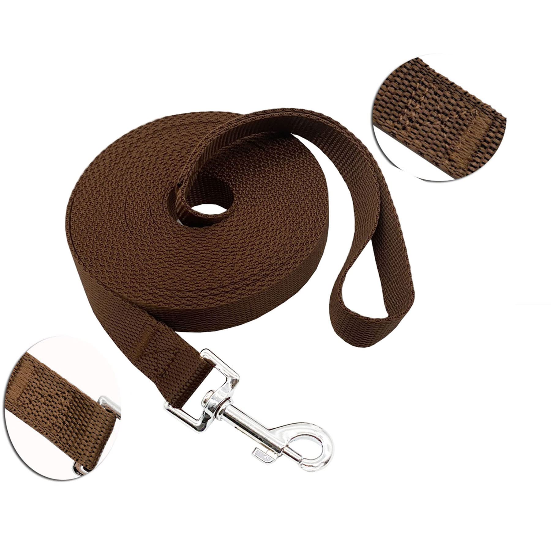Nylon Training Dog Leash For Small Medium Large Dogs, 15Ft 20Ft 30Ft 50Ft Long Leash Dog/Puppy Lead For Obedience Recall Training, Camping (50Ft, Brown)