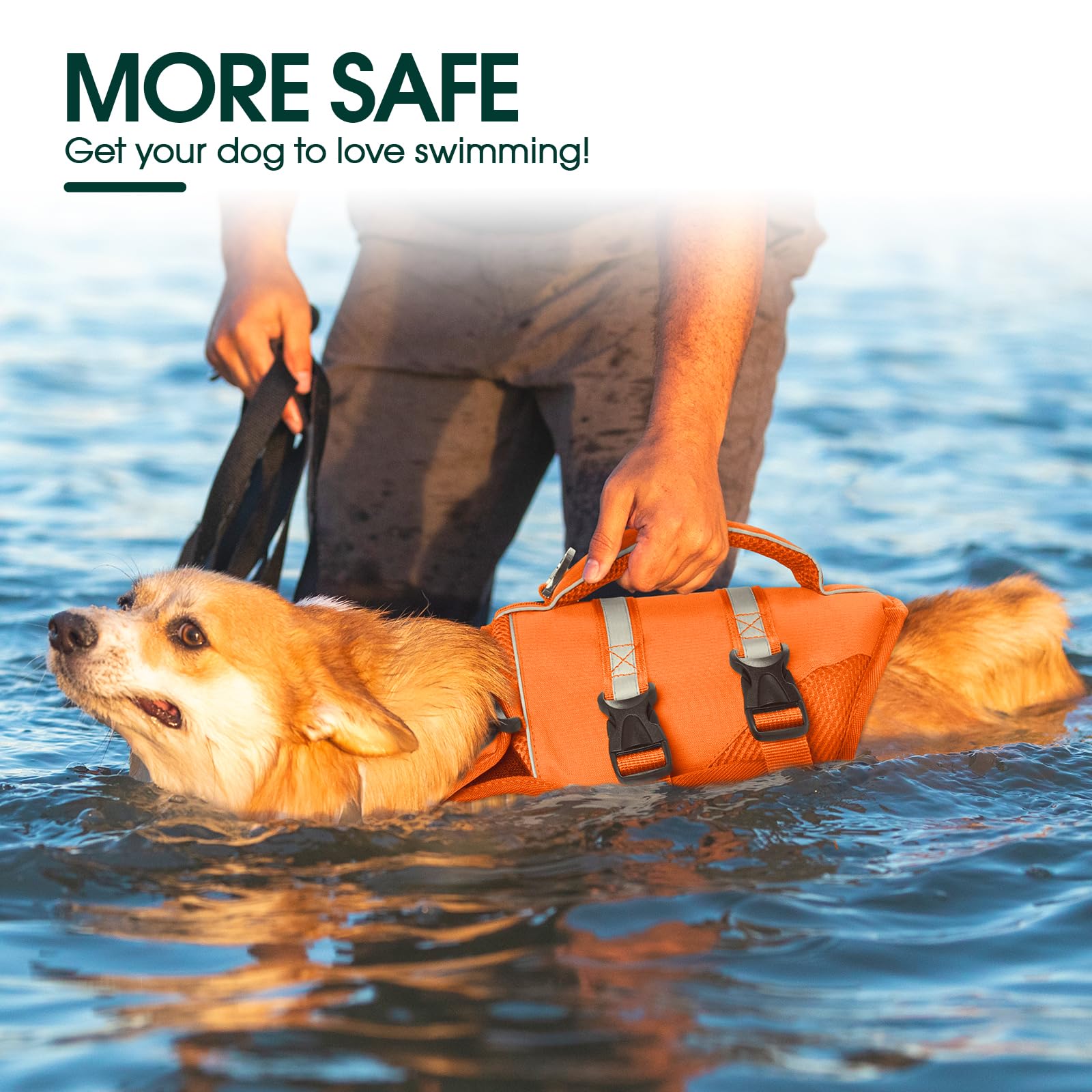 Kuoser Dog Life Jacket - High Flotation Vest for Swimming & Boating, XX-Large, A-Orange, Ripstop Oxford & Nylon, Reflective Safety Handle