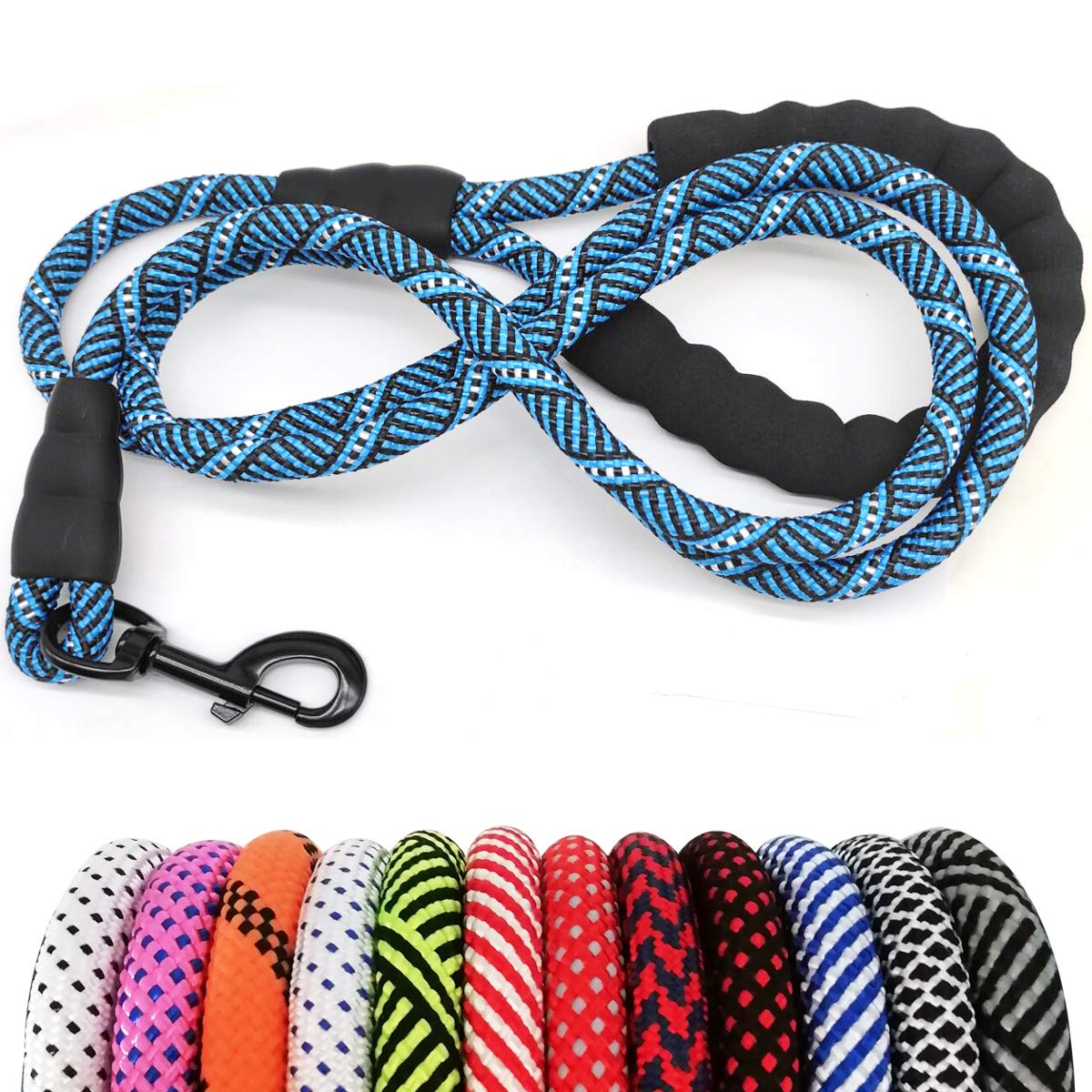 Maypaw Heavy Duty Rope Dog Leash, 3/4/5/6/7/8/10/12/15 Ft Nylon Pet Leash, Soft Padded Handle Thick Lead For Large Medium Dogs S