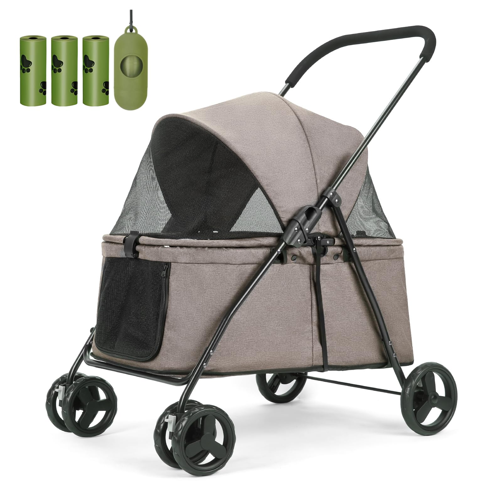 20% Larger Capacity, Wedyvko Dog Stroller for Medium/Small Pets w/Dog Poop Bags & Dispenser, Storage Pouch, Zipperless, Entry in