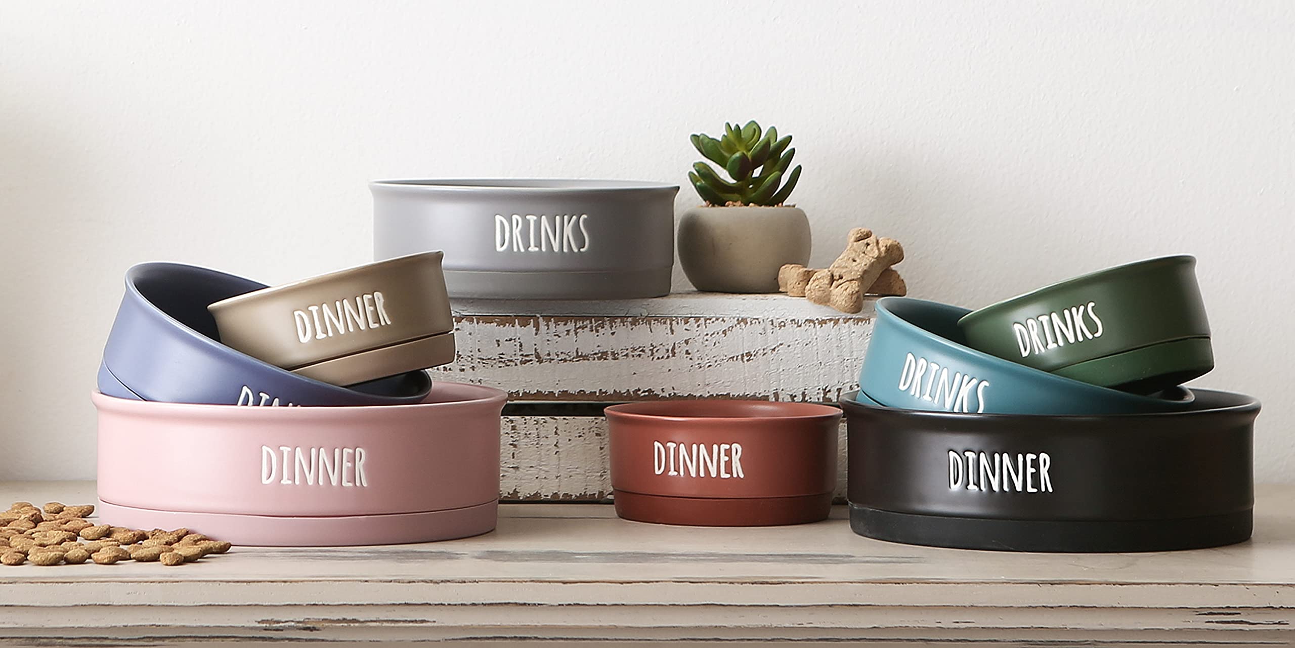 Bone Dry Ceramic Pet Bowls for Dogs & Cats Dishwasher & Microwave Safe, Non-Slip Bottom for Secure Feeding with Less Mess, Large