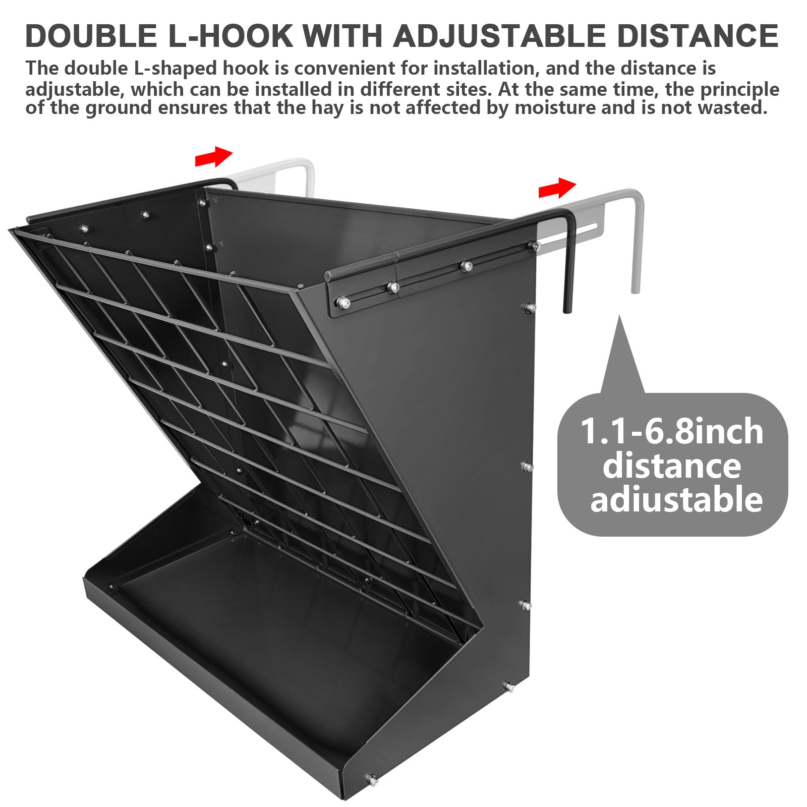 YXJSTO Heavy-Duty Galvanized Metal Wall Mount Hay Rack & Grain Feeder for Livestock - Adjustable Distance - Black